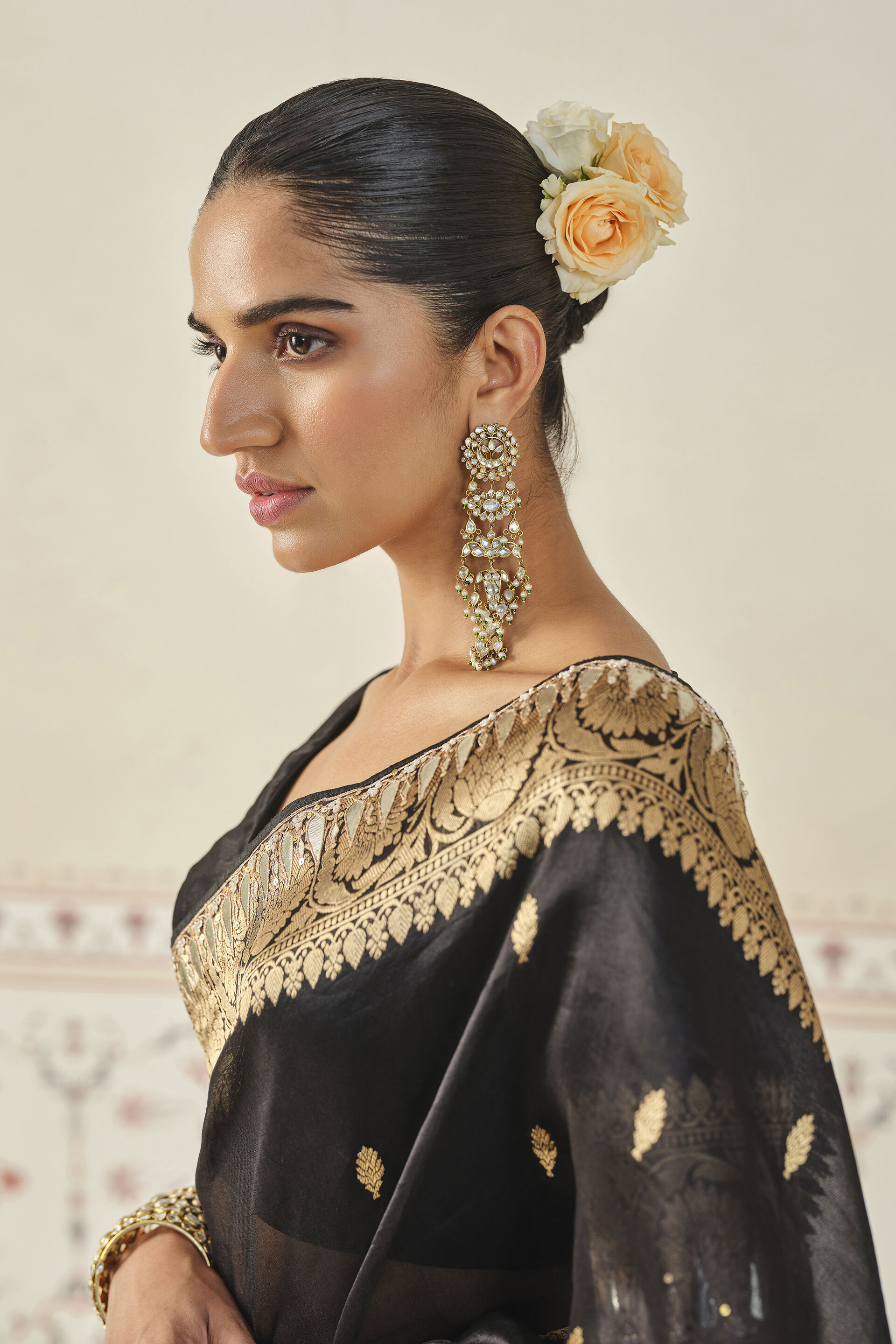 Ulka Handwoven Benarasi Saree Set, Black, image 4