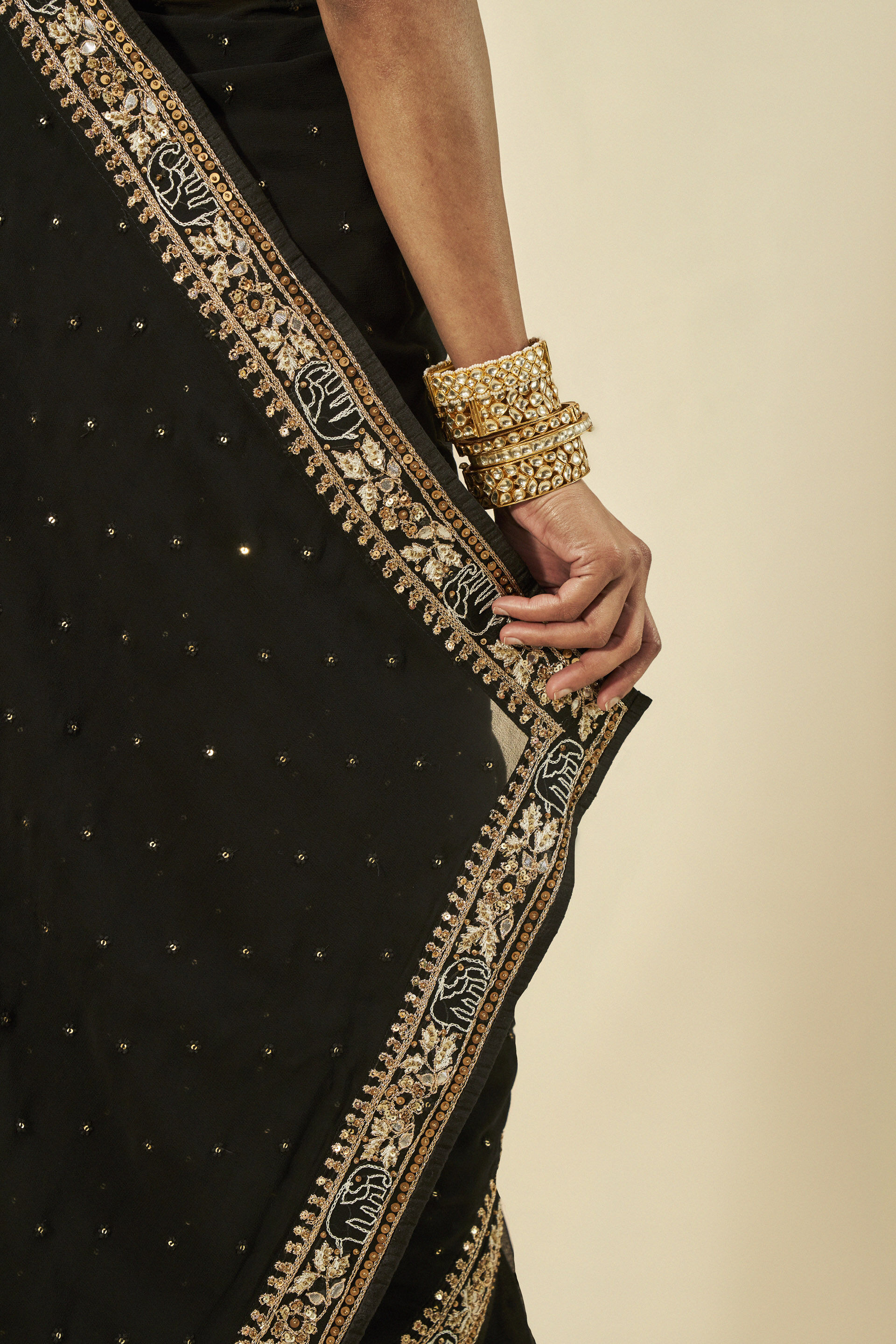 Vanani Embroidered Gota Patti Saree- Black, Black, image 6