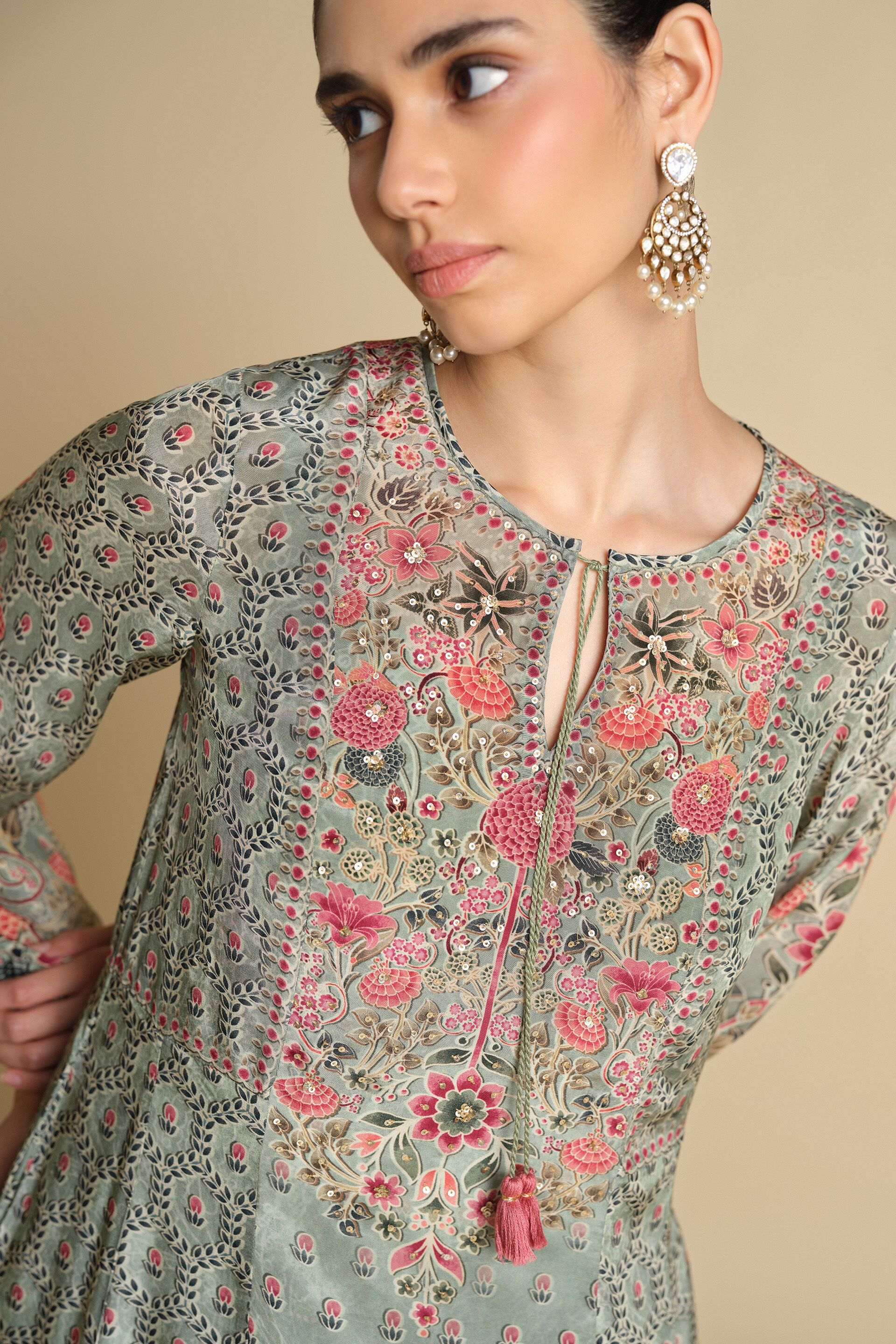 Demoiselle Printed Kaftan - Sage, Sage, image 5