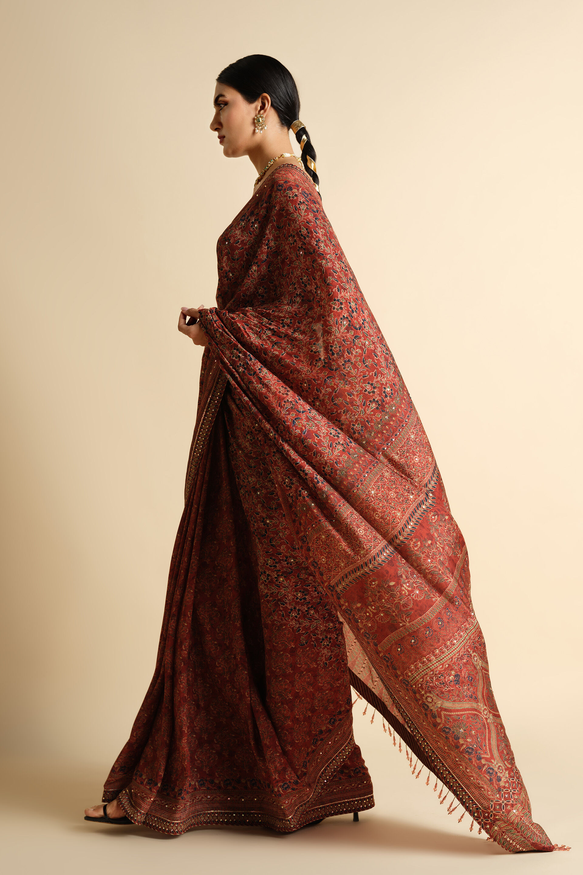 Apramiti Sequin Saree, Red, image 3