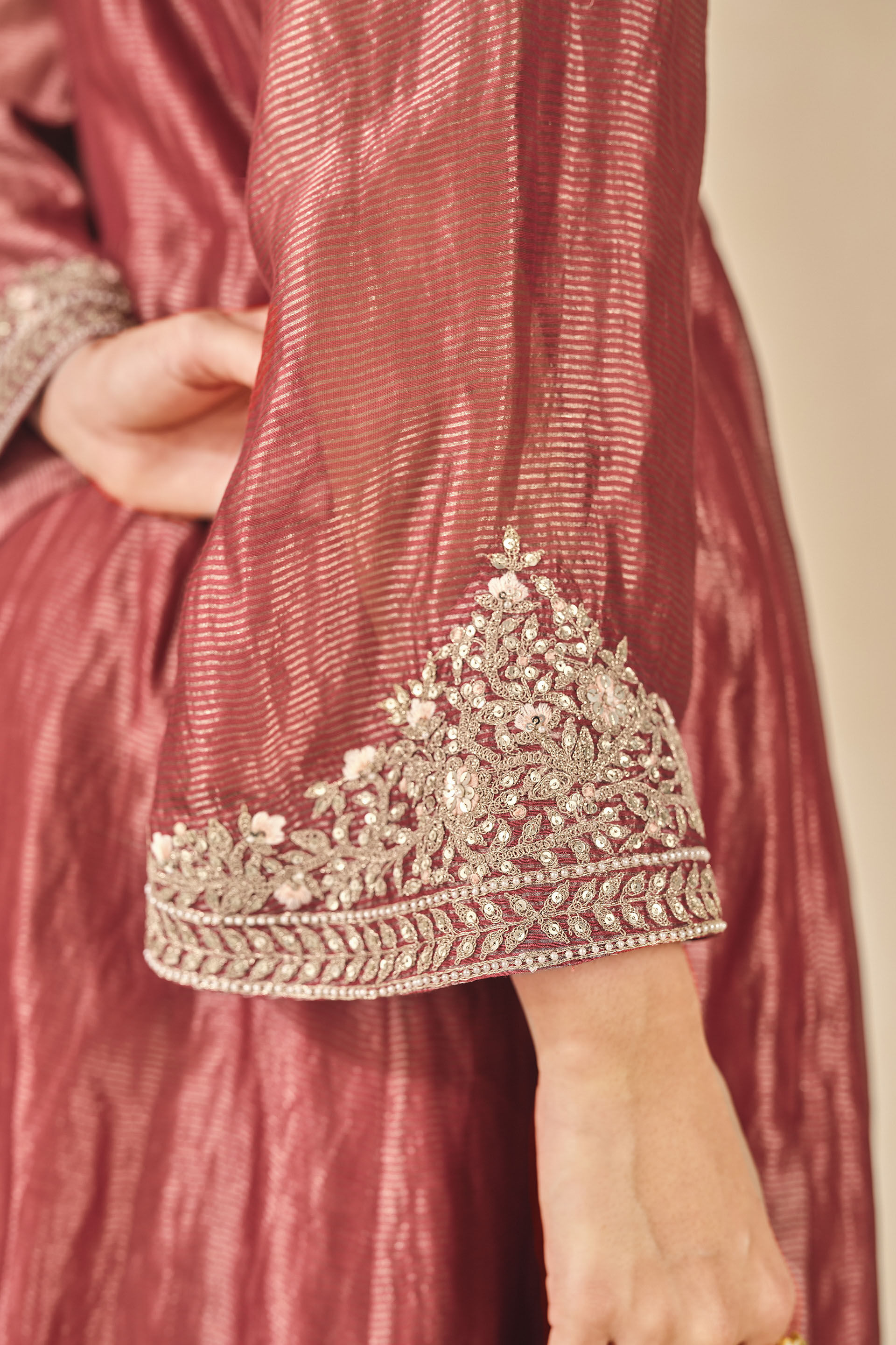 Azha Embroidered Zardozi Silk Jacket Set - Red, Red, image 6