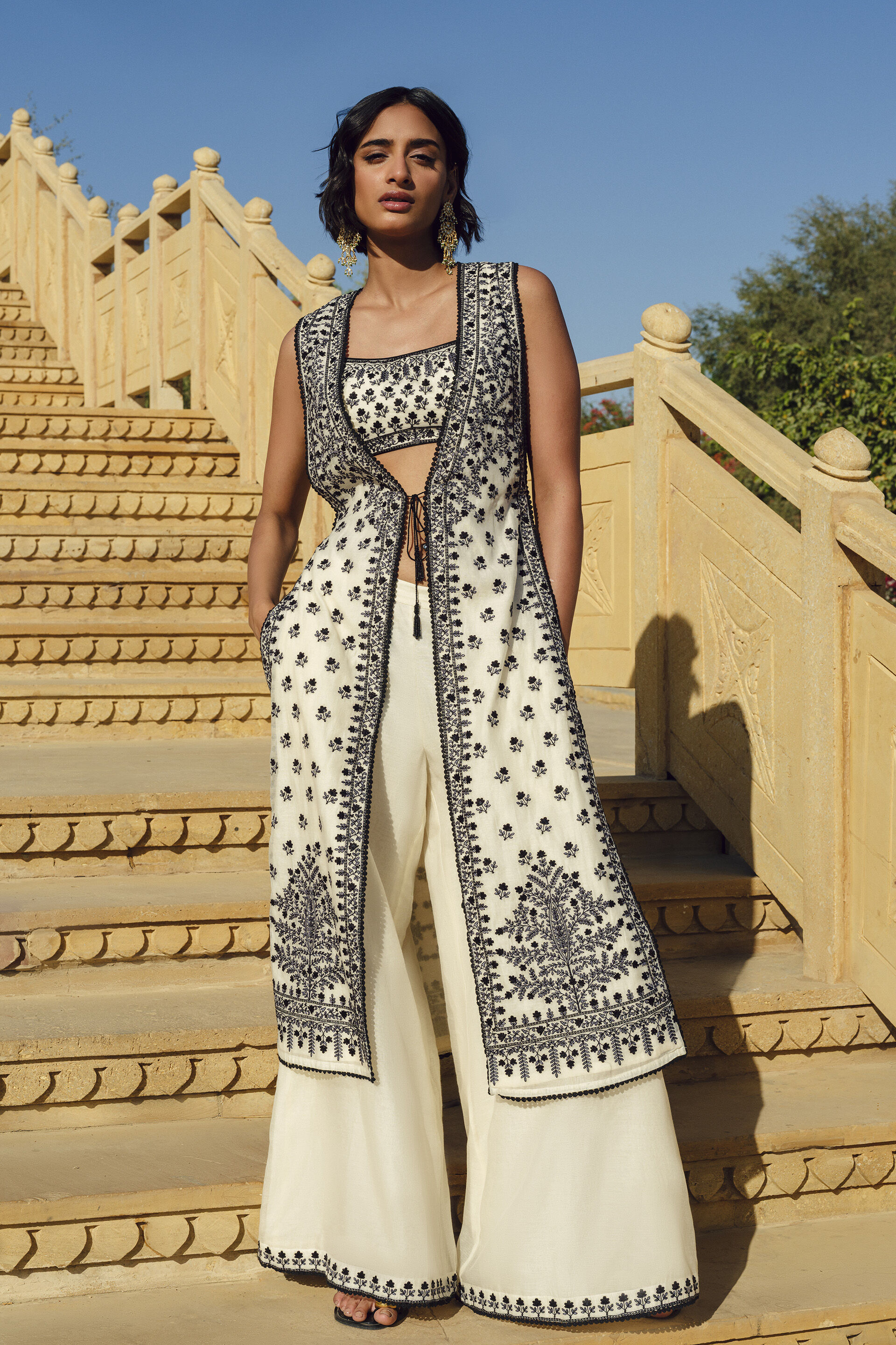 Sawsan Embroidered Mul Tabard Set - White, White, image 1