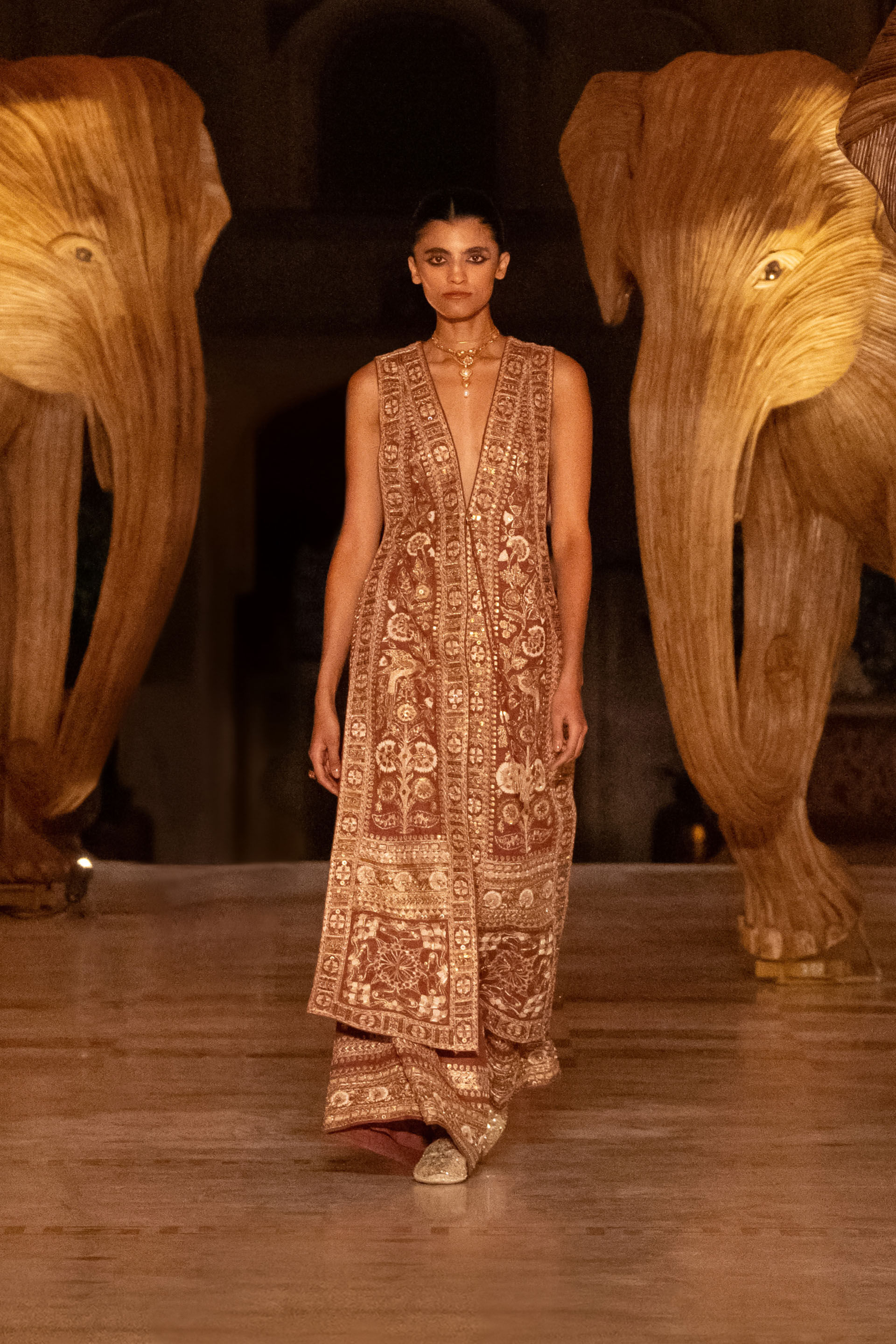 Songs Of Harmony Zardozi & Embroidered Cord Silk Set - Brown, Brown, image 5