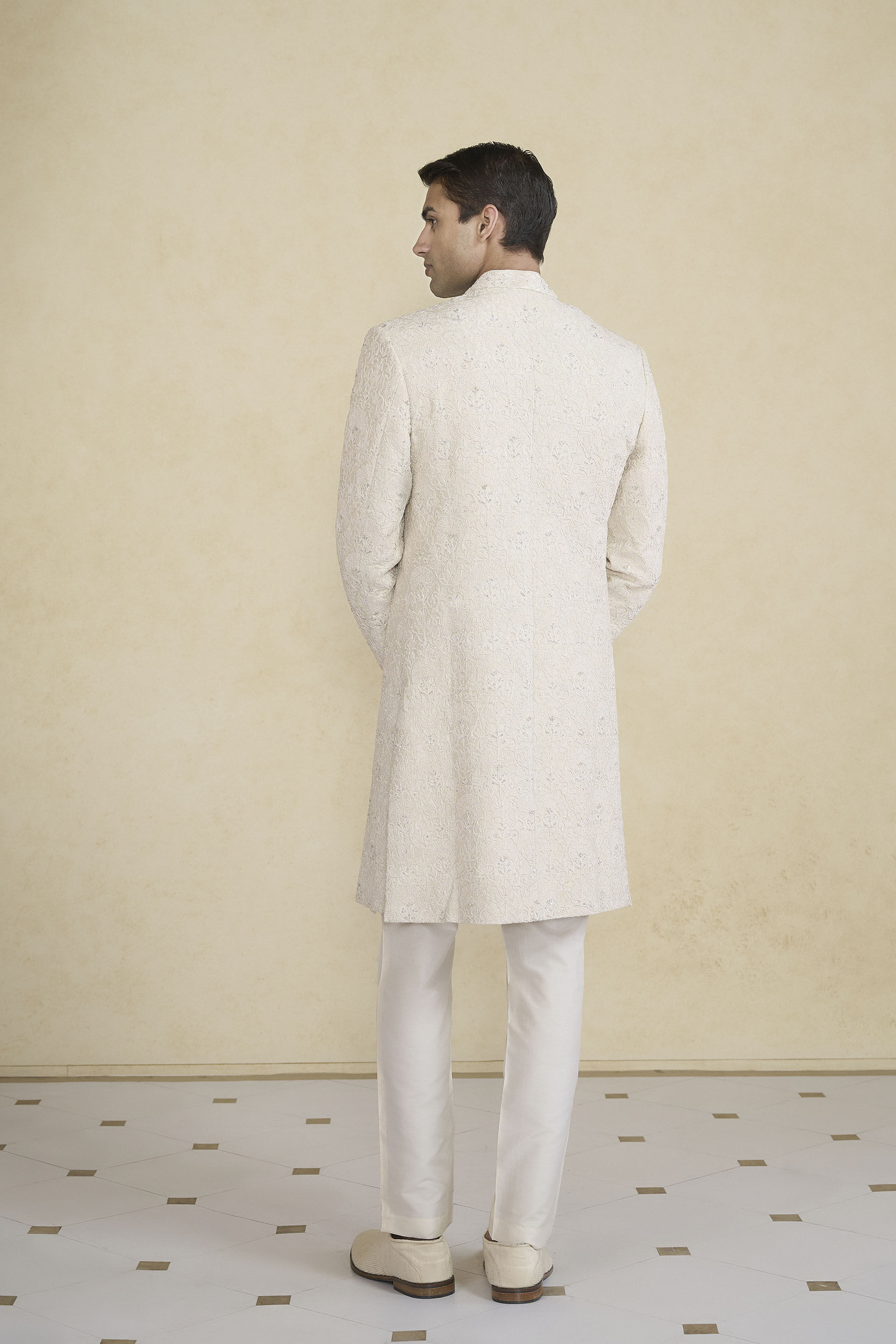 Lokit Hand-embroidered Silk Sherwani - Ivory