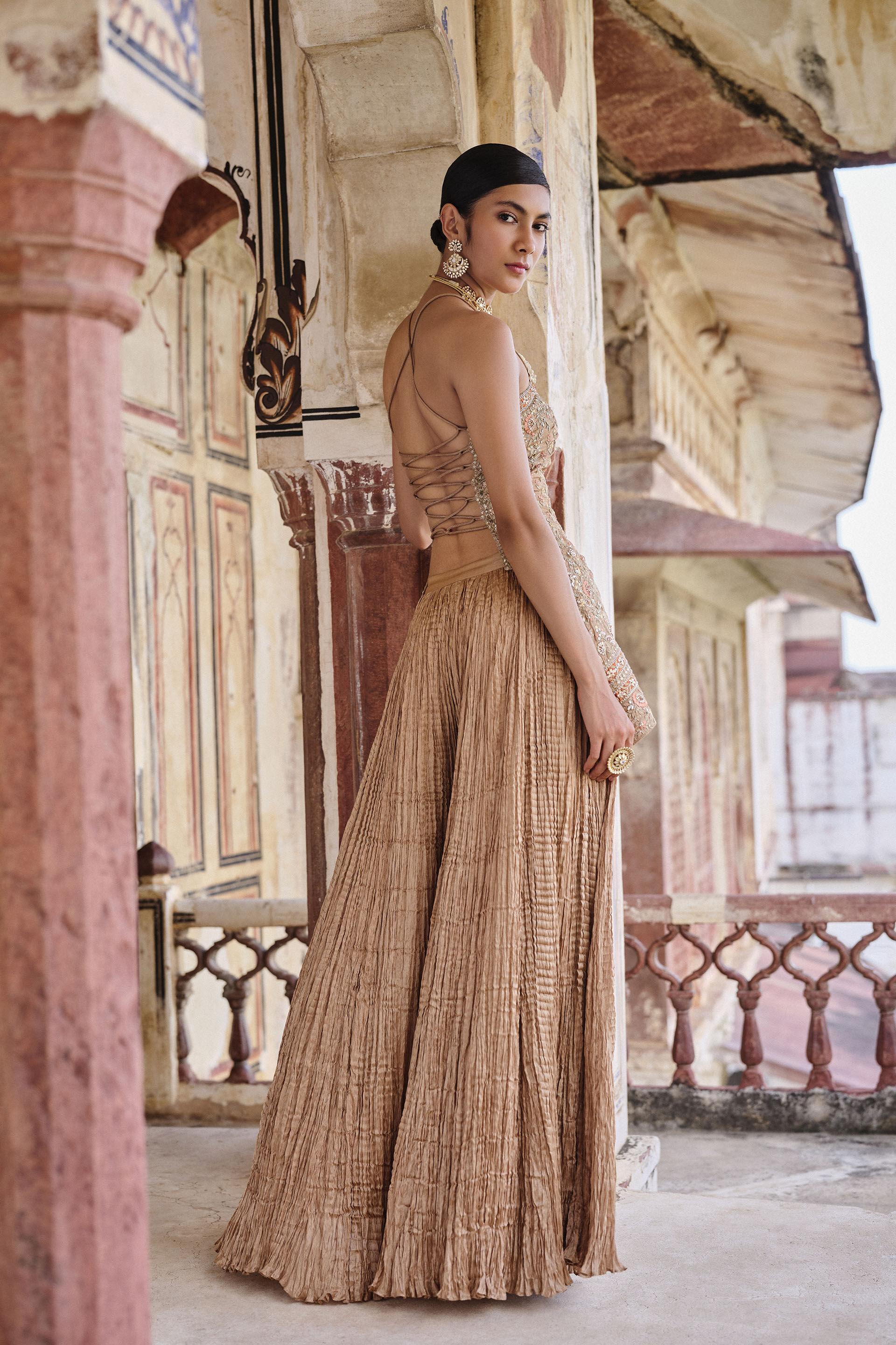 Naushaba Embroidered Sharara Set - Gold