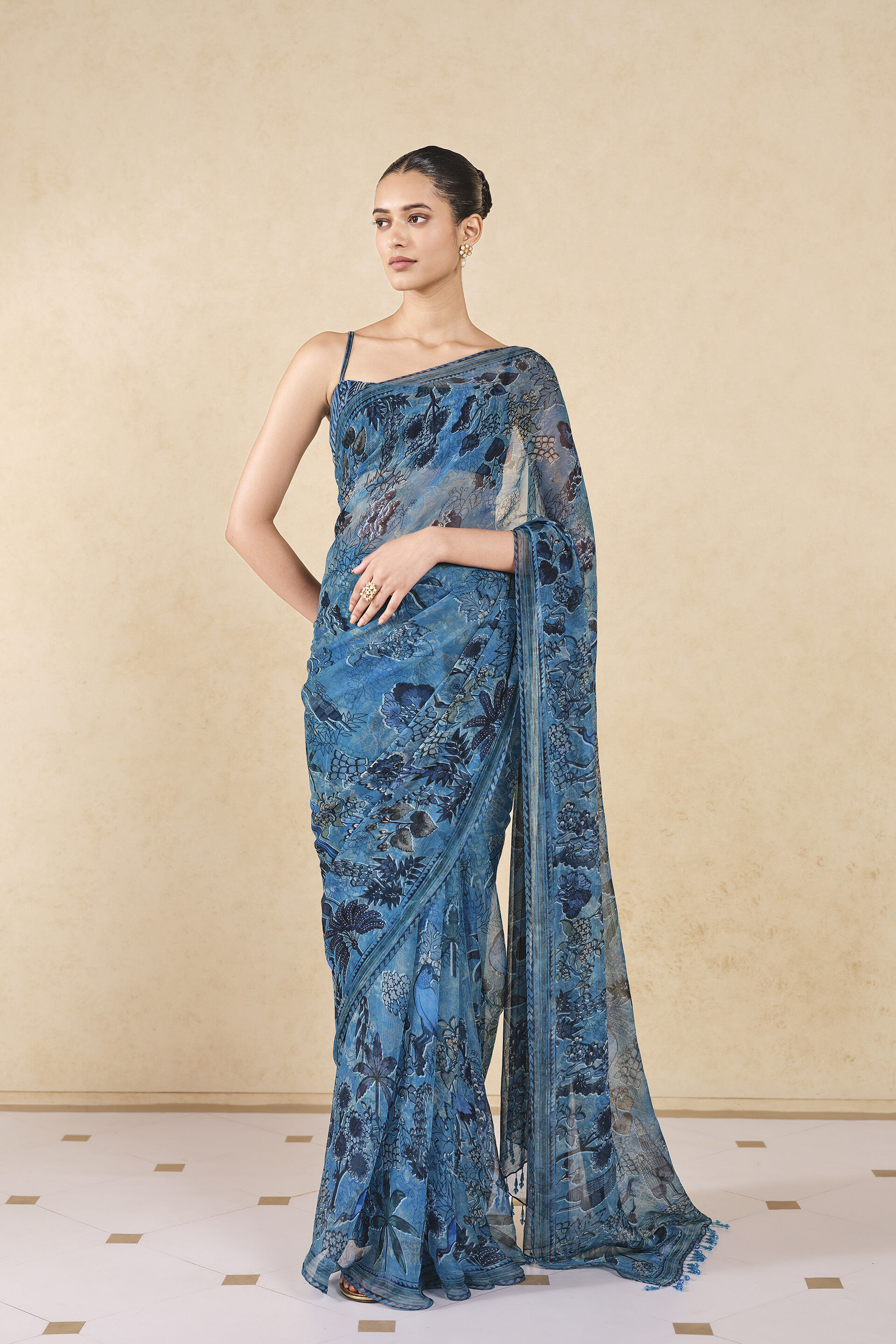 Avis Printed Saree - Blue, Blue, image 1