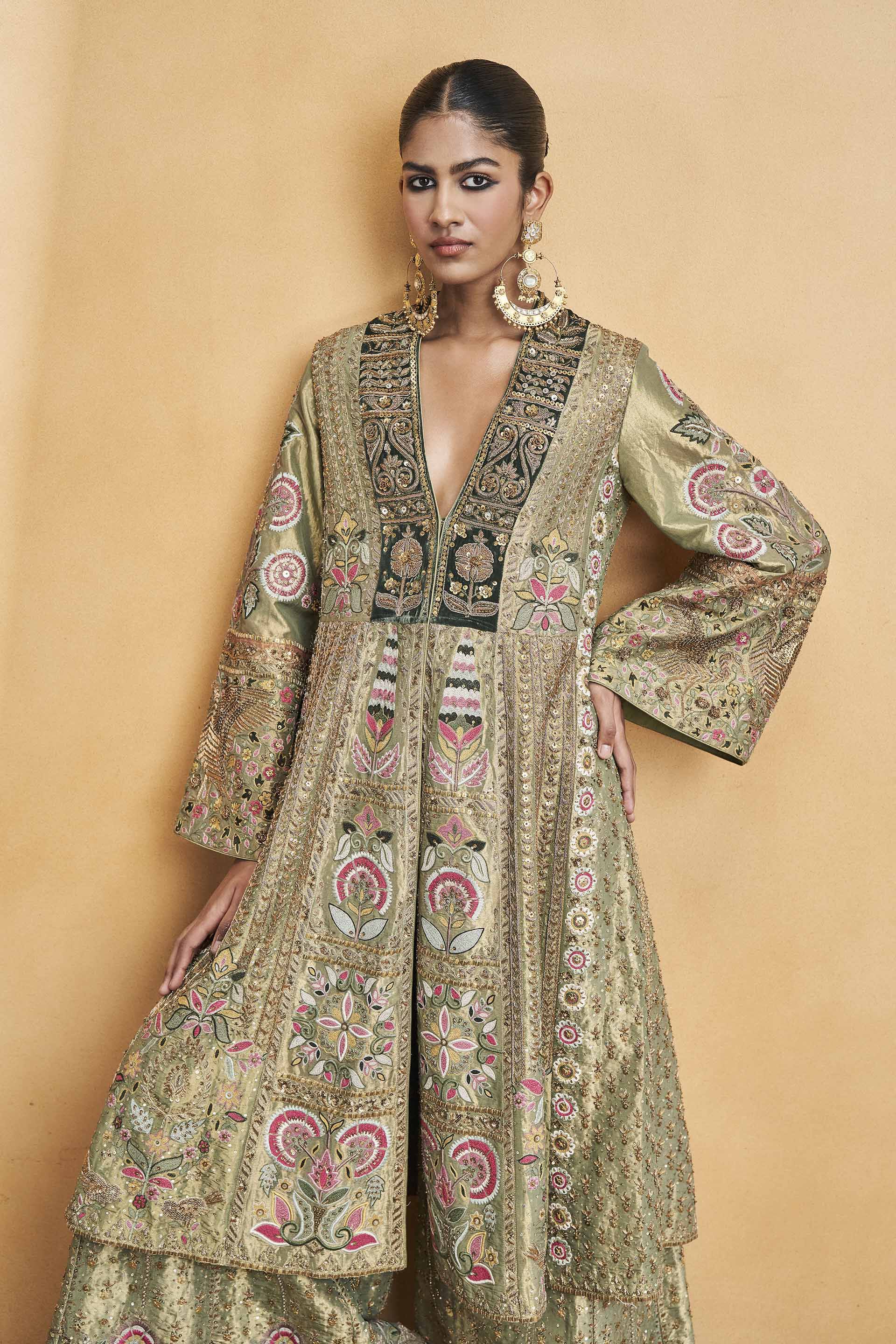Melody Of The Flowers Embroidered Zardozi Sharara Set - Sage, Sage, image 5