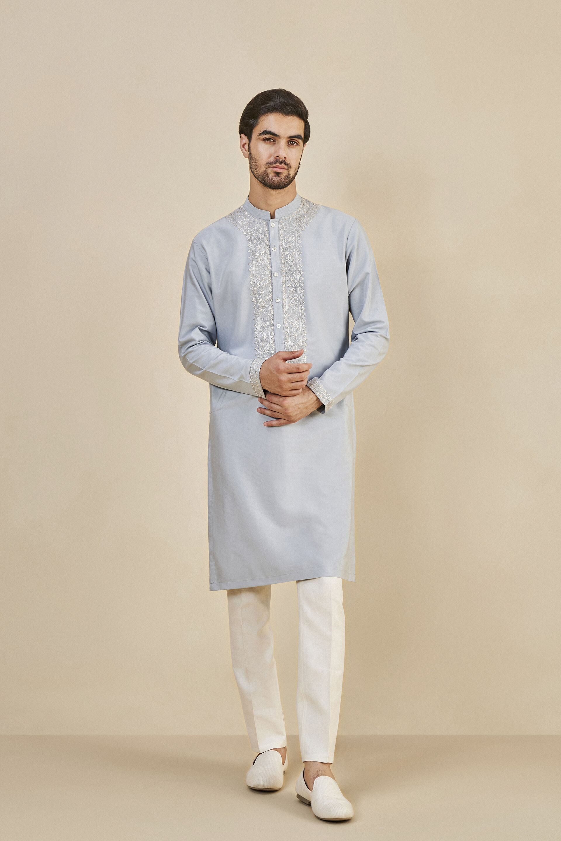 Sarth Chikankari Kurta - Powder Blue, Powder Blue, image 1