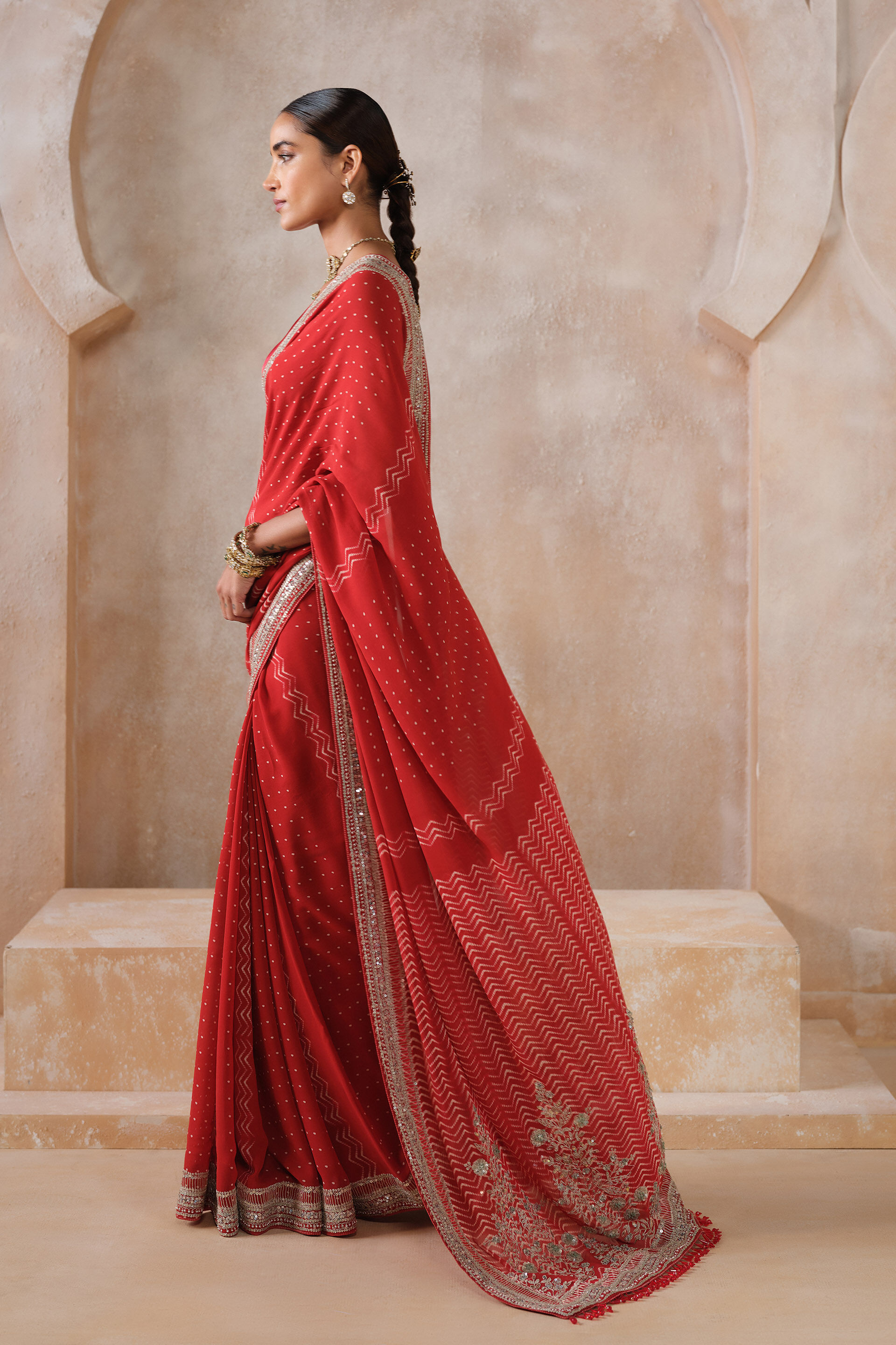 Afruza Embroidered Georgette Saree - Red, Red, image 3
