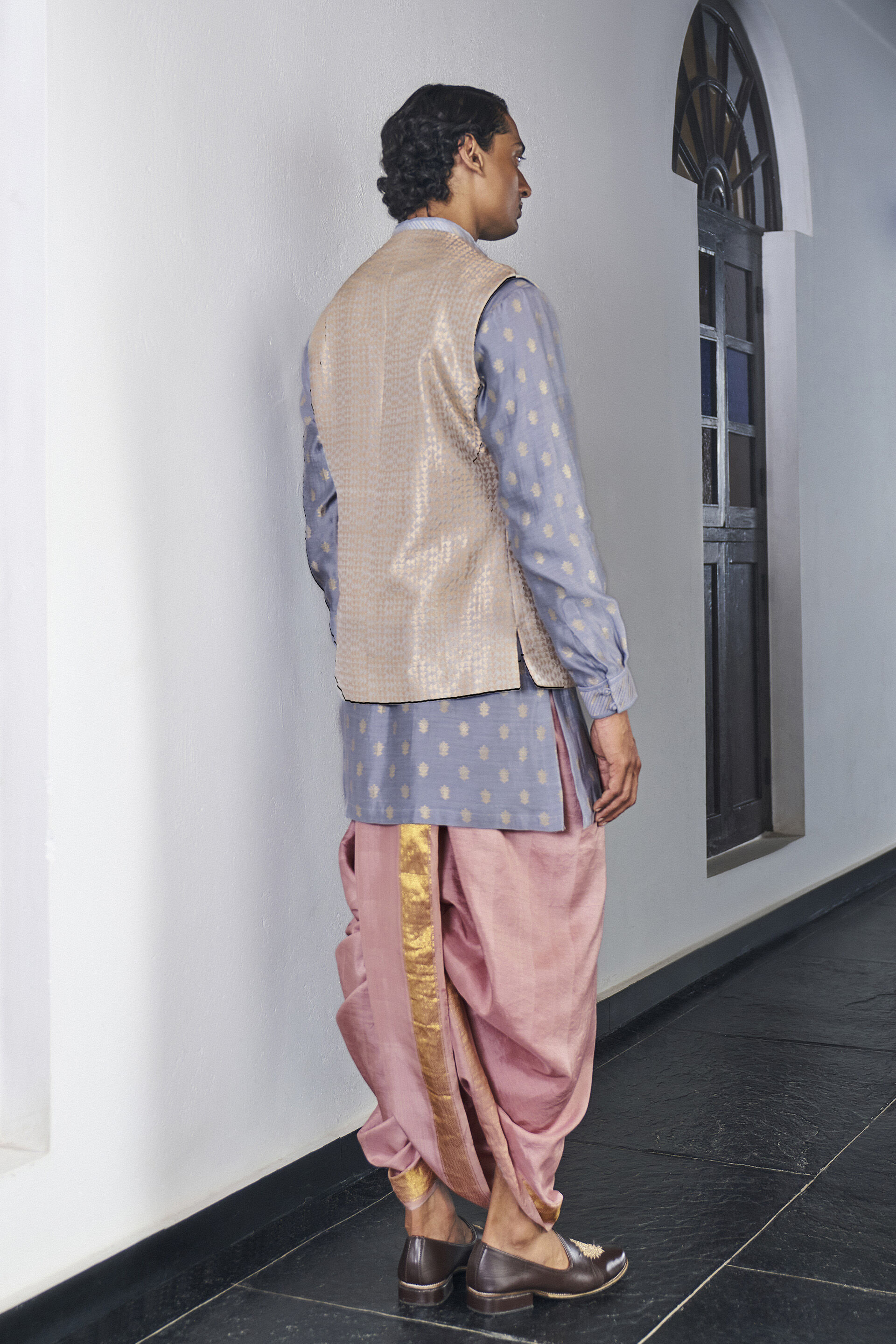Milan Nehru Jacket in Grey Benarasi
