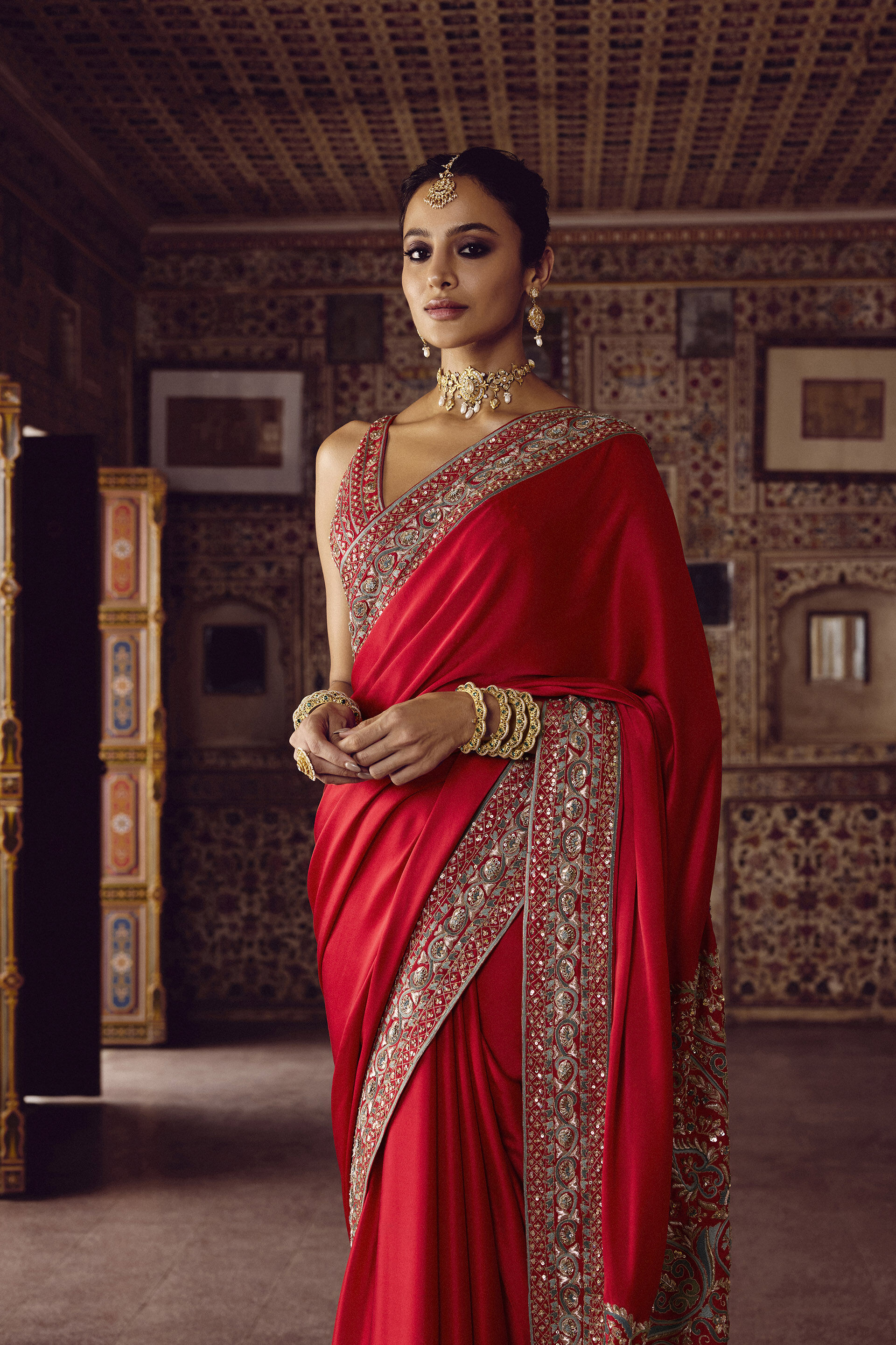 Shyamangi Embroidered Silk Saree - Red, Red, image 3