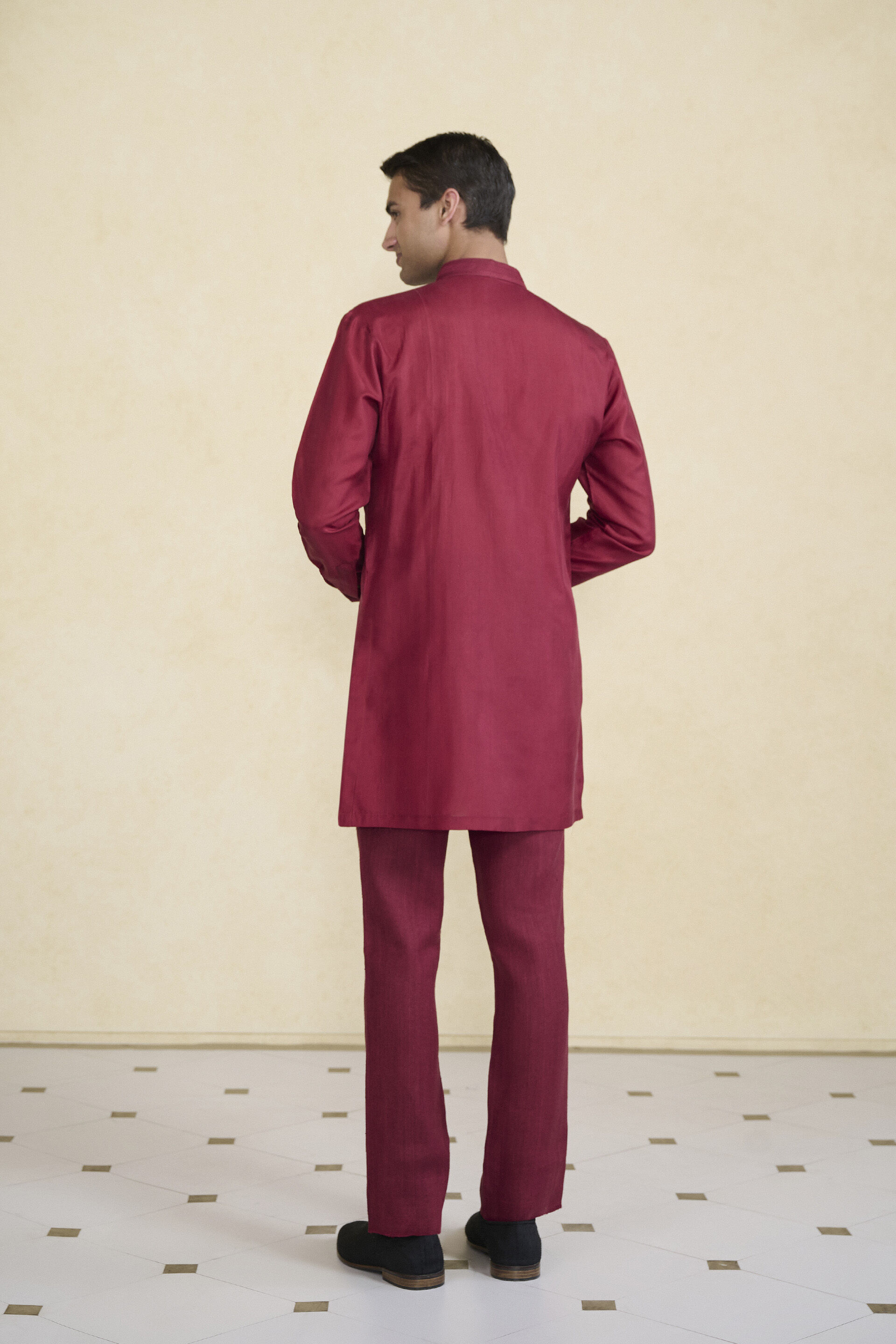 Tuhin Silk Kurta - Maroon, Maroon, image 5