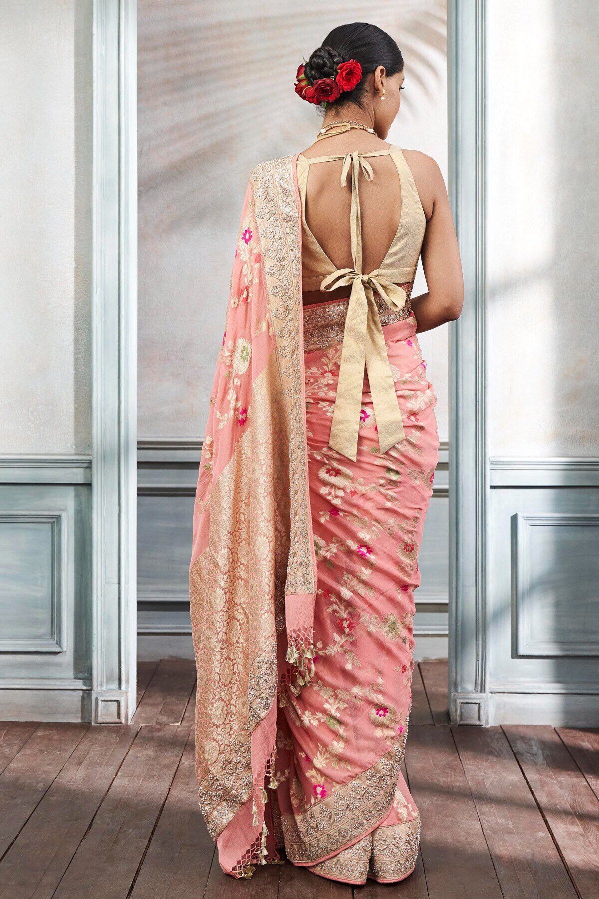 Panavi Benarasi Saree - Peach, Peach, image 3