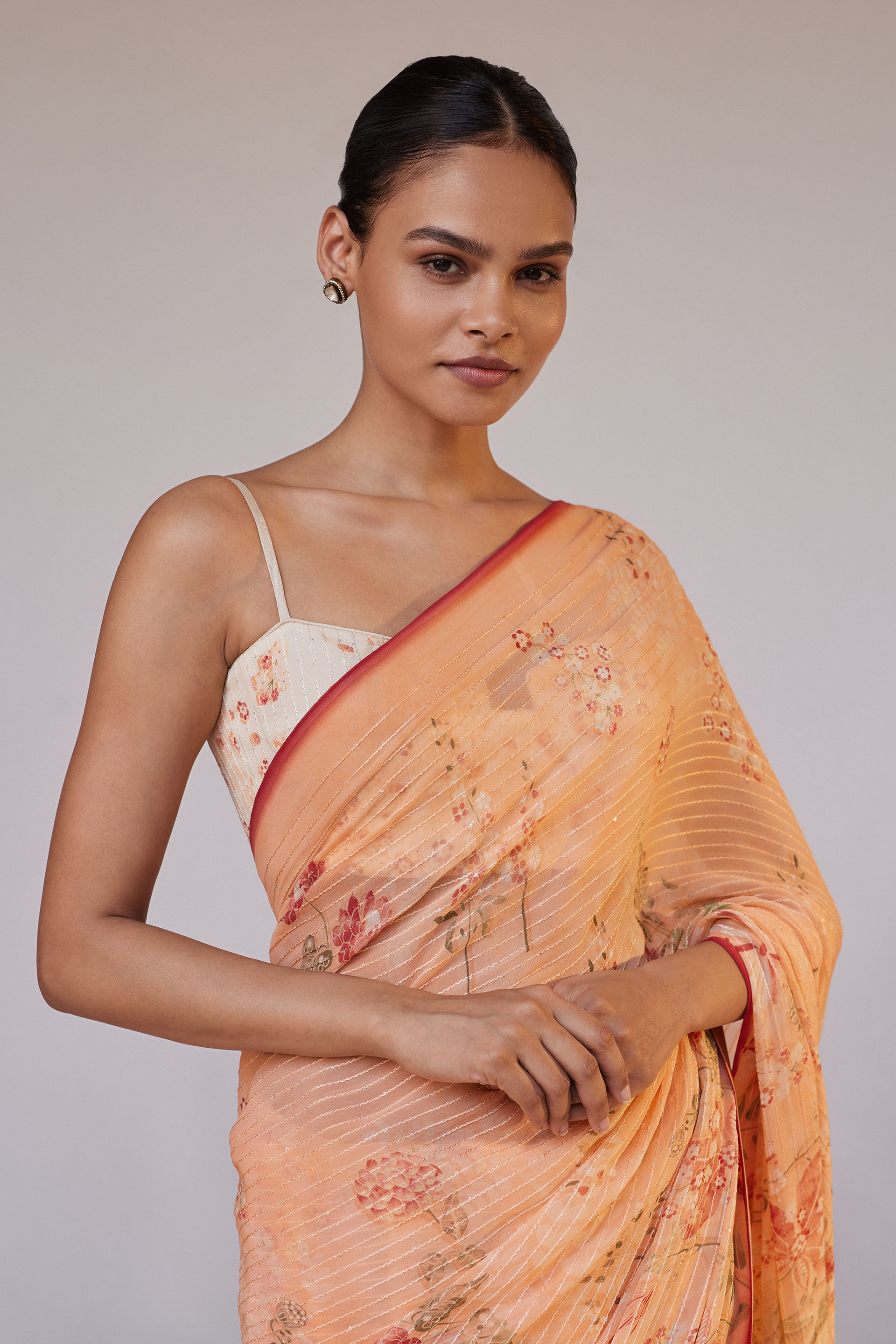 Calfuray Saree Set - Peach, Peach, image 4