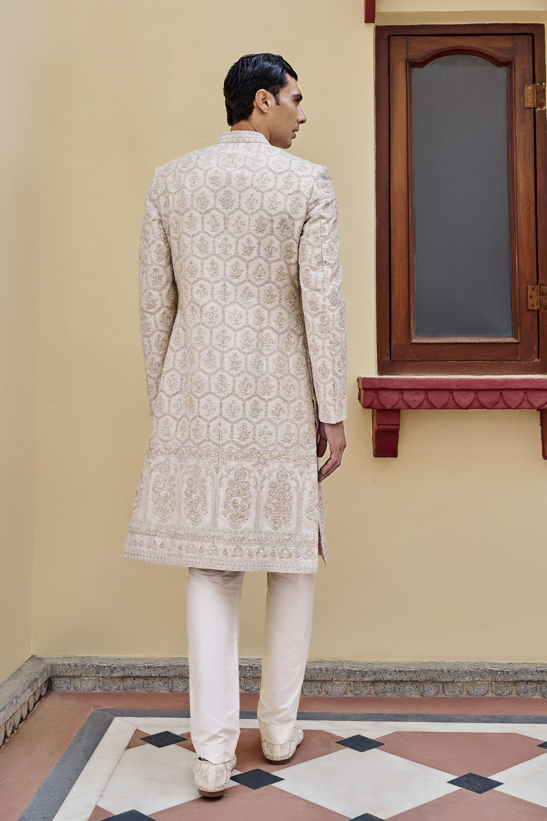 Resonance Embroidered Silk Sherwani - Ivory, Ivory, image 2