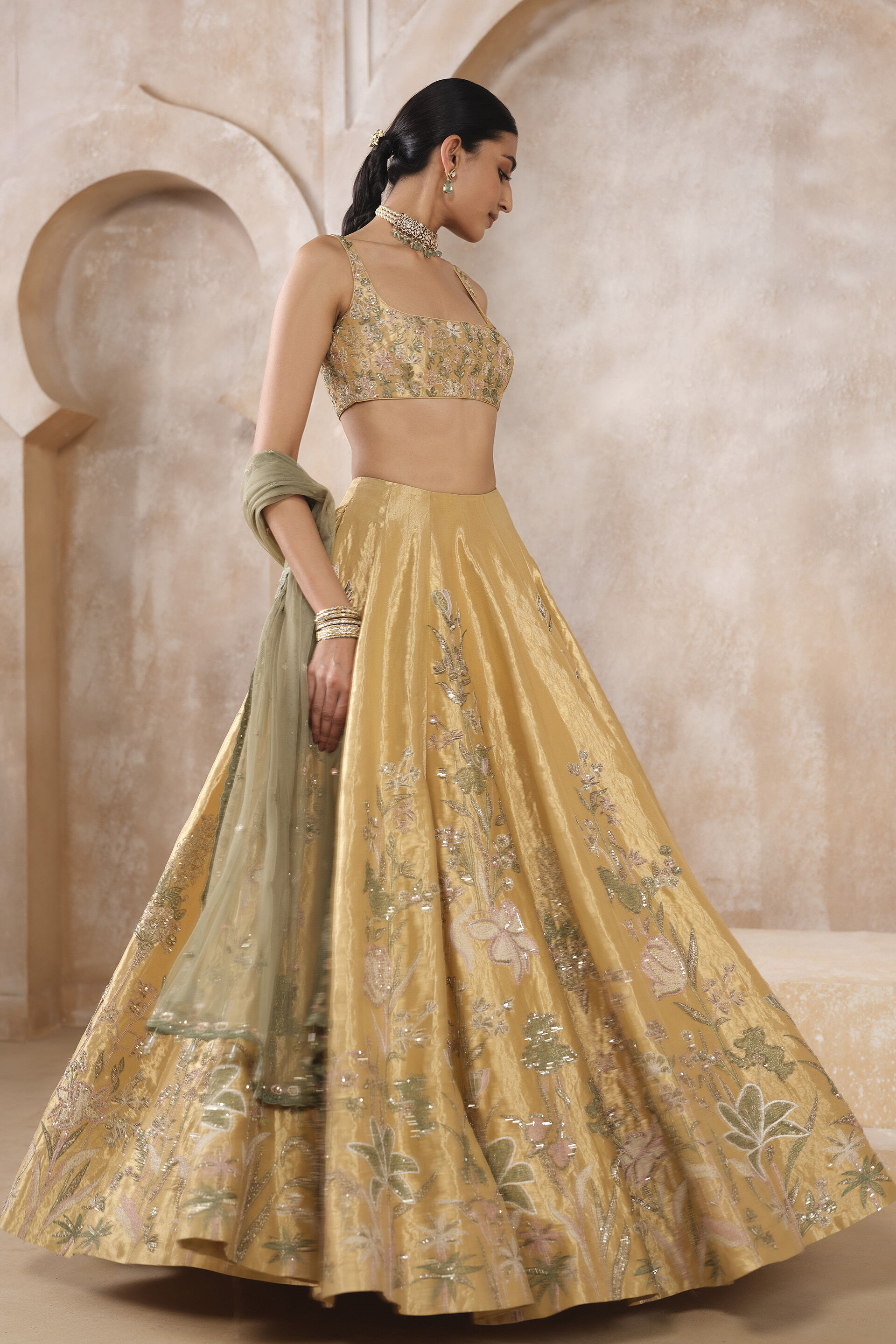Summerfern Embroidered Lehenga Set - Gold, Gold, image 4