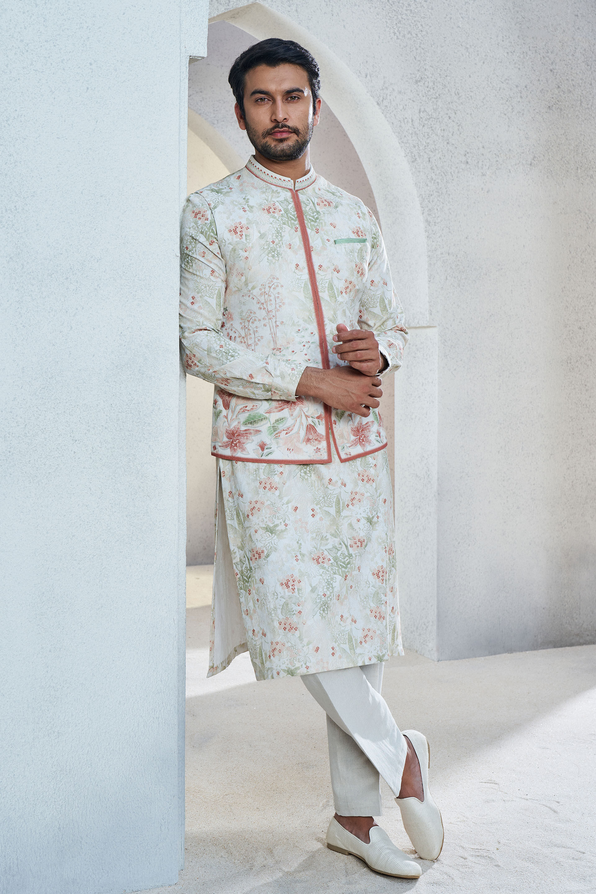 Ajish Nehru Jacket - Ivory, Ivory, image 1