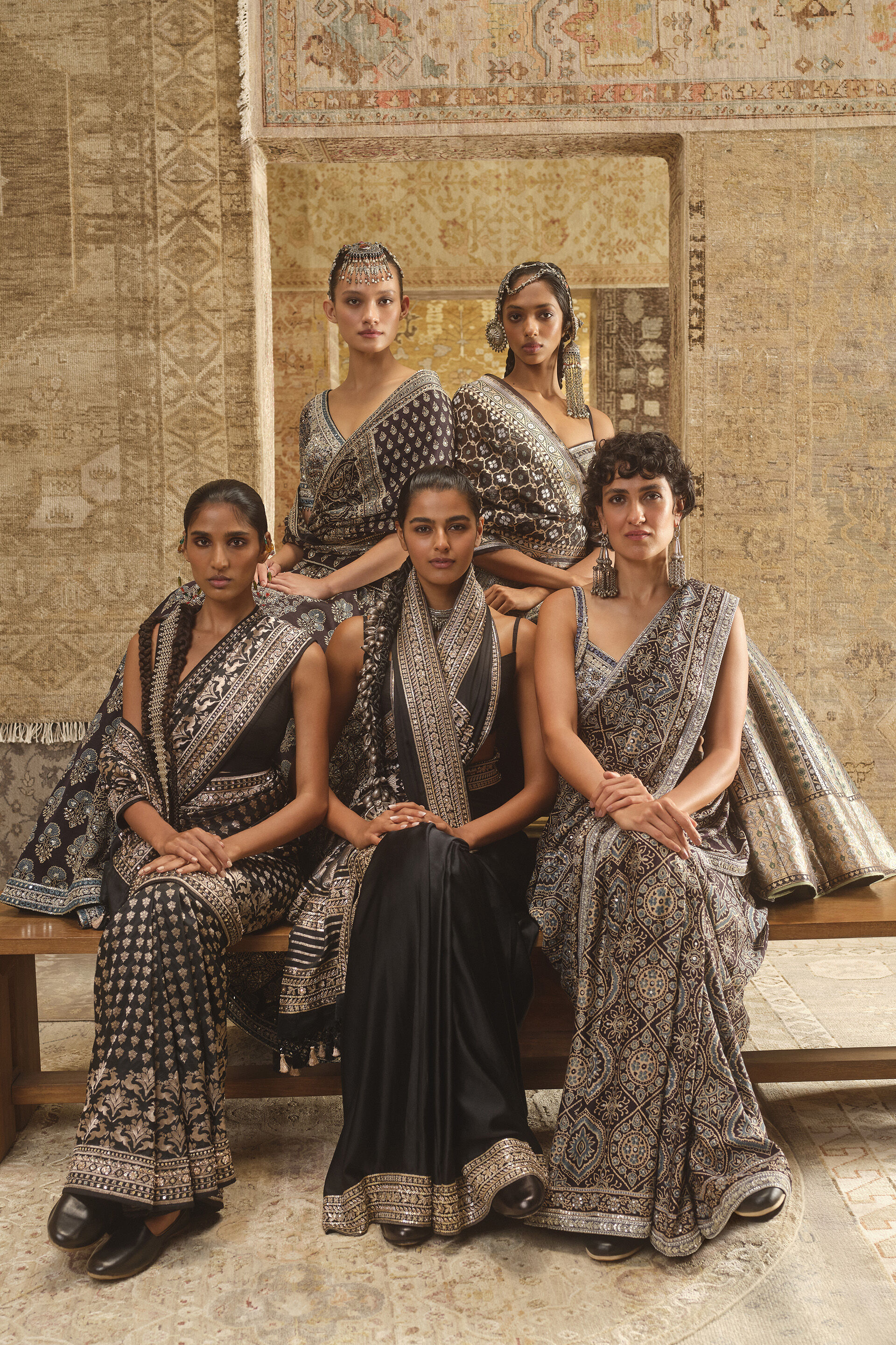 Koyyaro Ajrakh Hand-block Printed Silk Lehenga Set - Black, Black, image 5