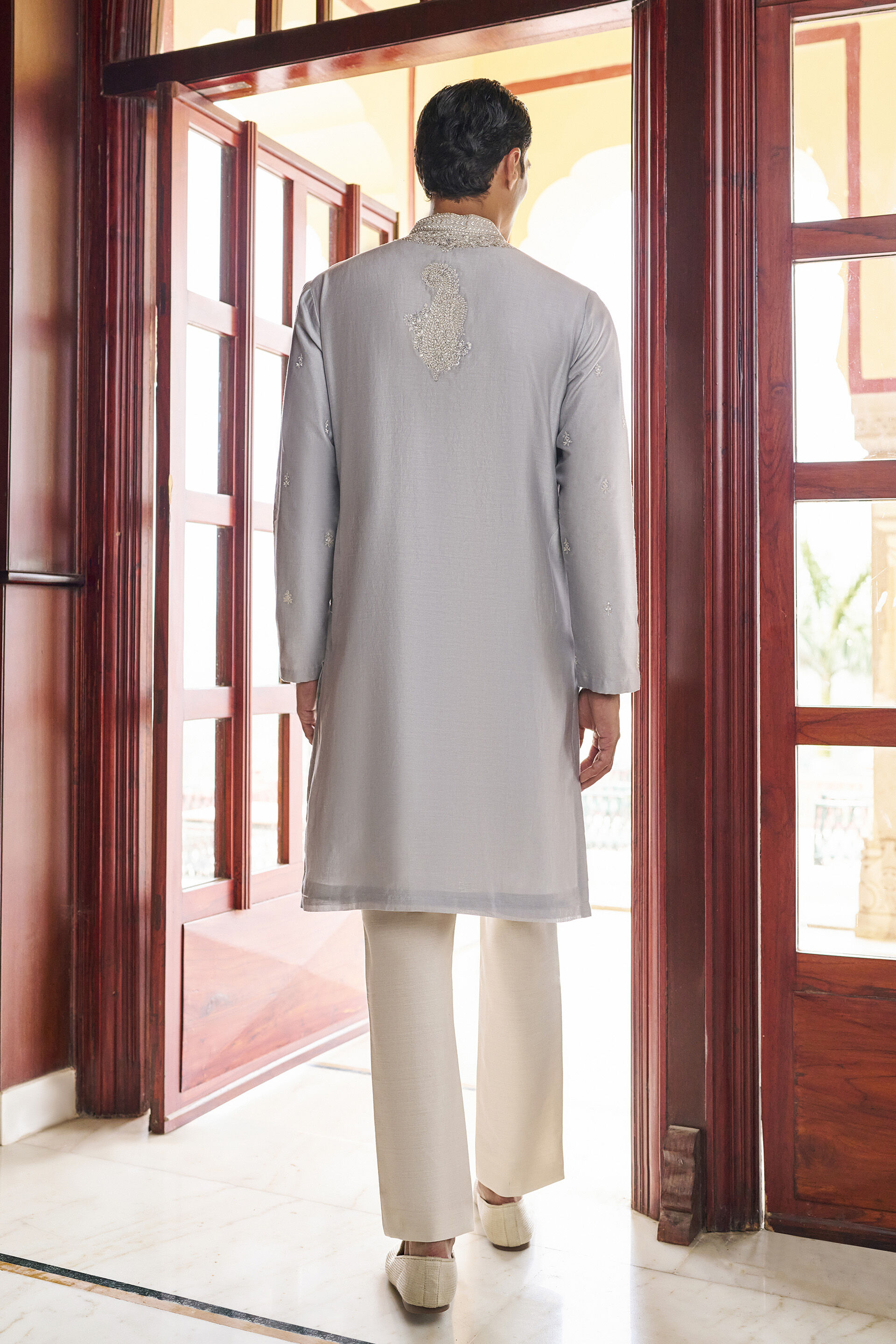 Serene Embroidered Mul Kurta - Grey, Grey, image 2