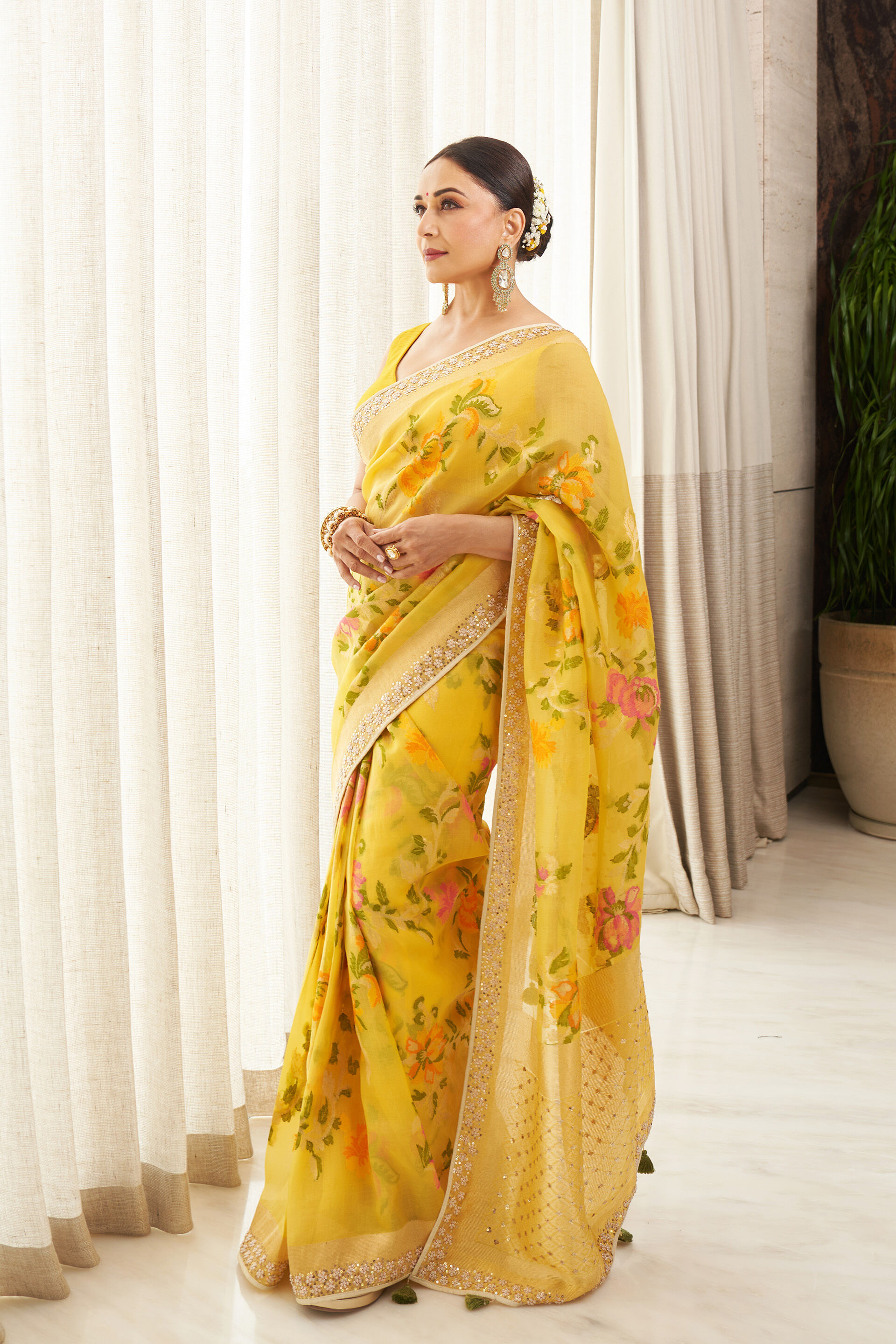 Shalise Handwoven Benarasi Silk Saree- Yellow, , image 4