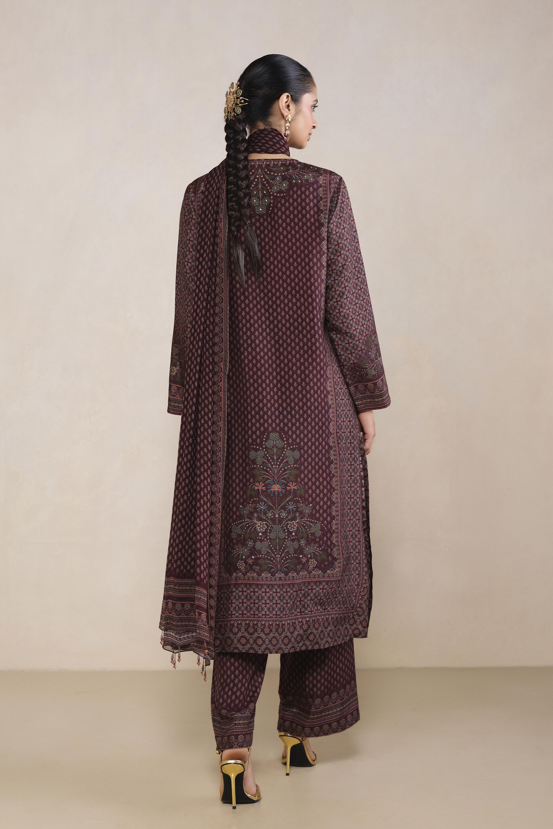 Trisha Printed Suit Set in Wine, Wine, image 2