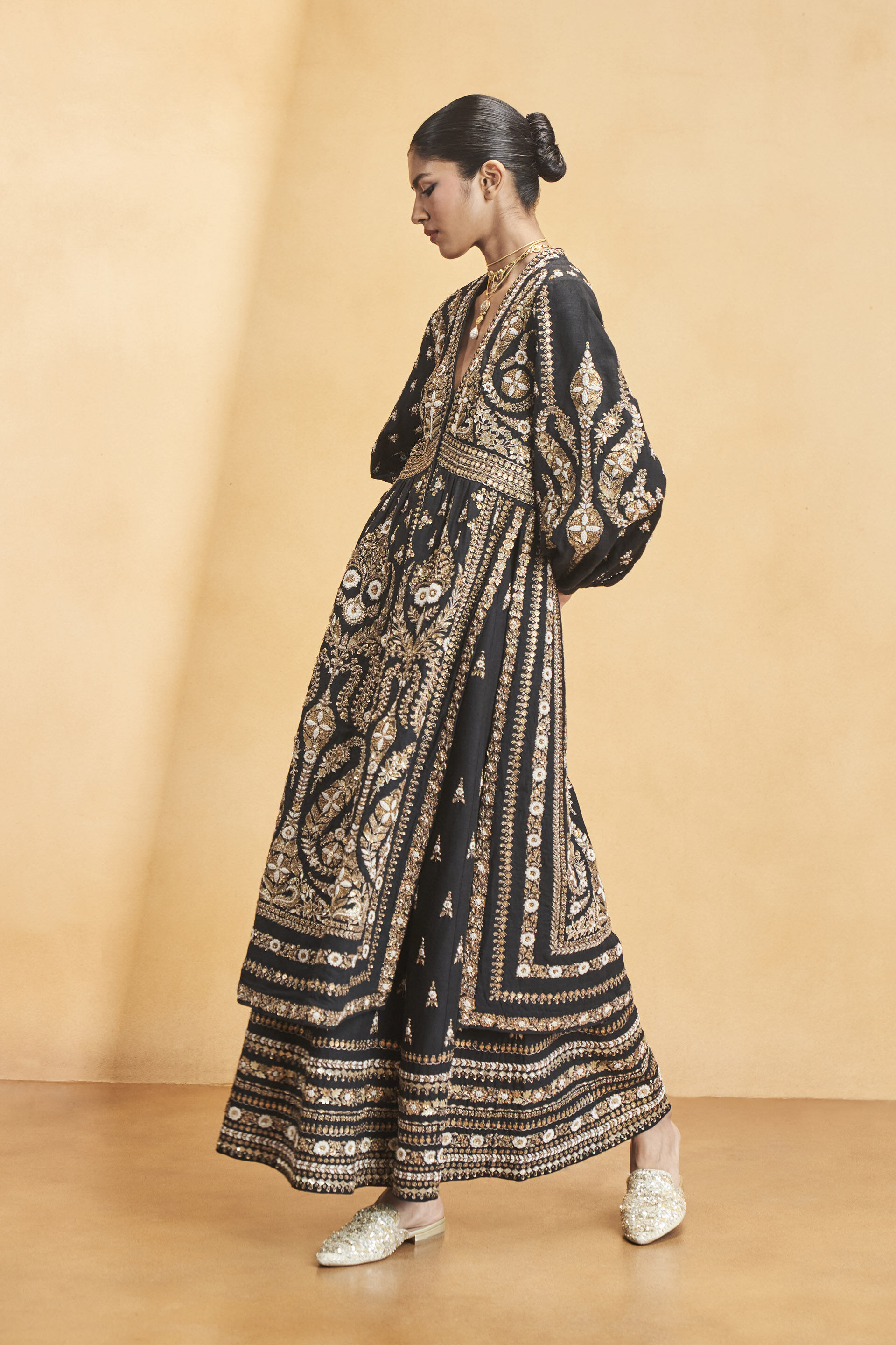 Into The Wilderness Embroidered Zardozi Silk Kurta Set - Black, Black, image 4