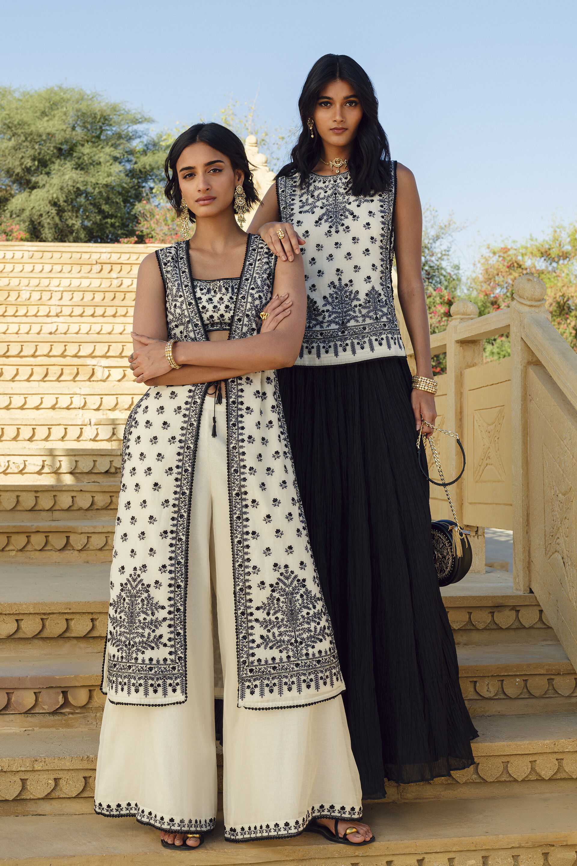 Sawsan Embroidered Mul Tabard Set - White, White, image 4