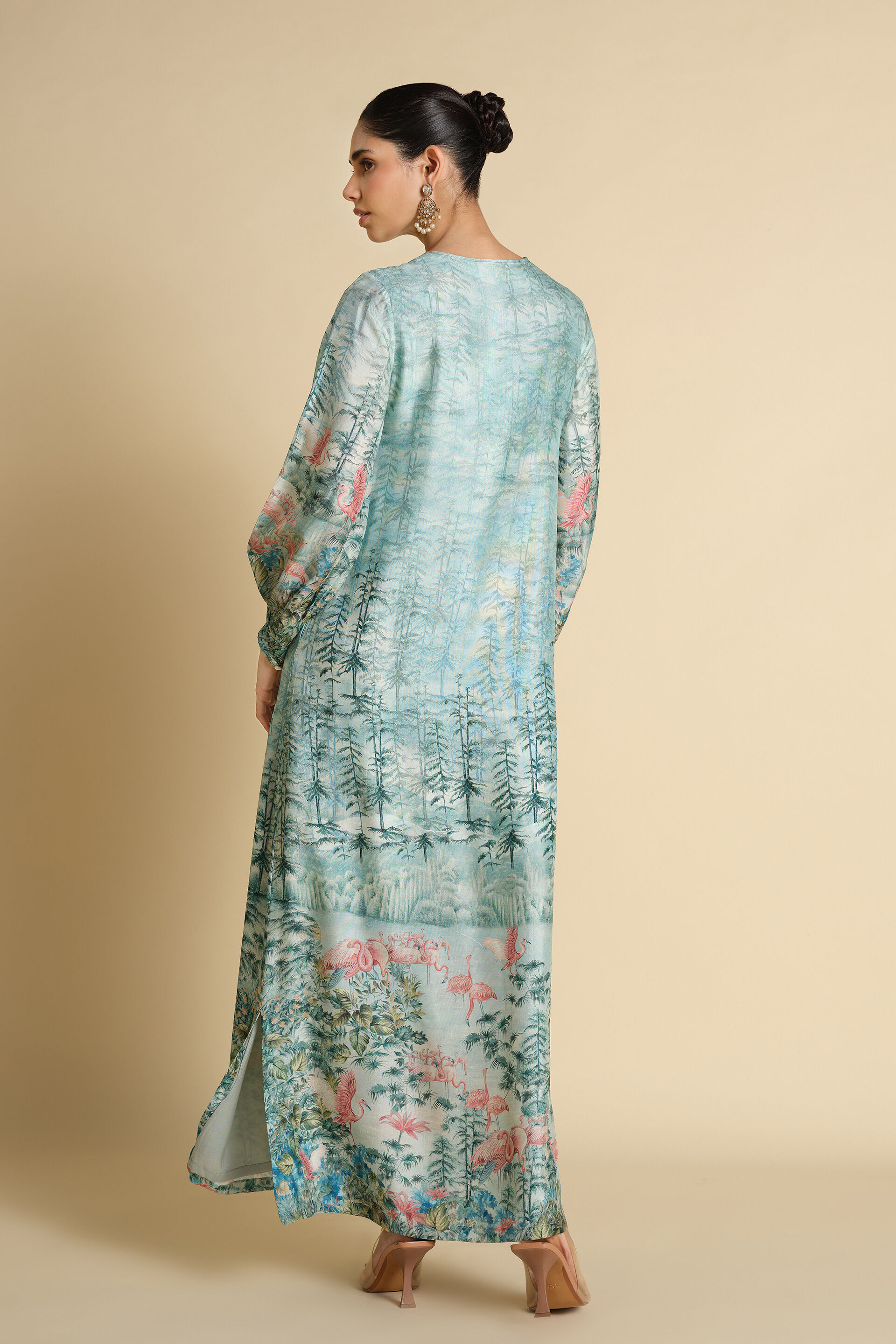 Nabha Printed Silk Kaftan - Powder Blue, Powder Blue, image 2