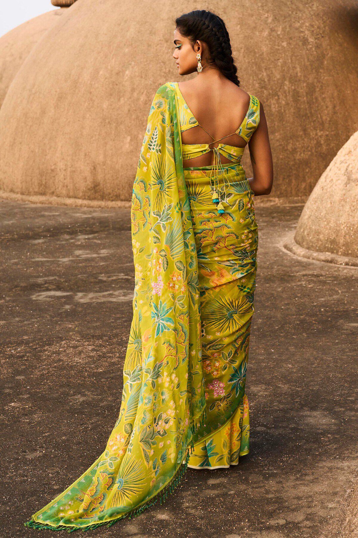 Swan Song Saree Set - Lime, Lime, image 2