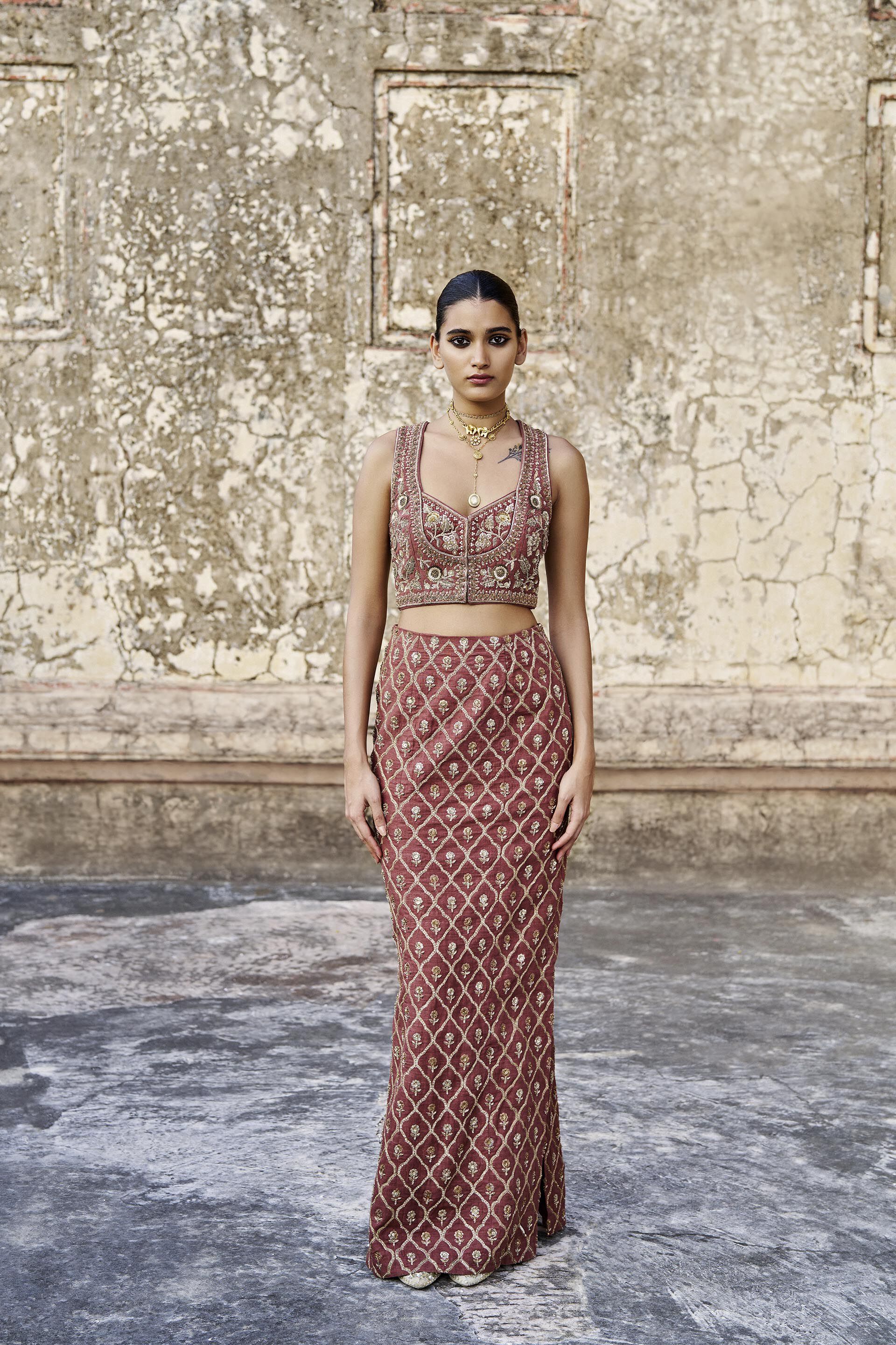 Embroidered skirt brown online
