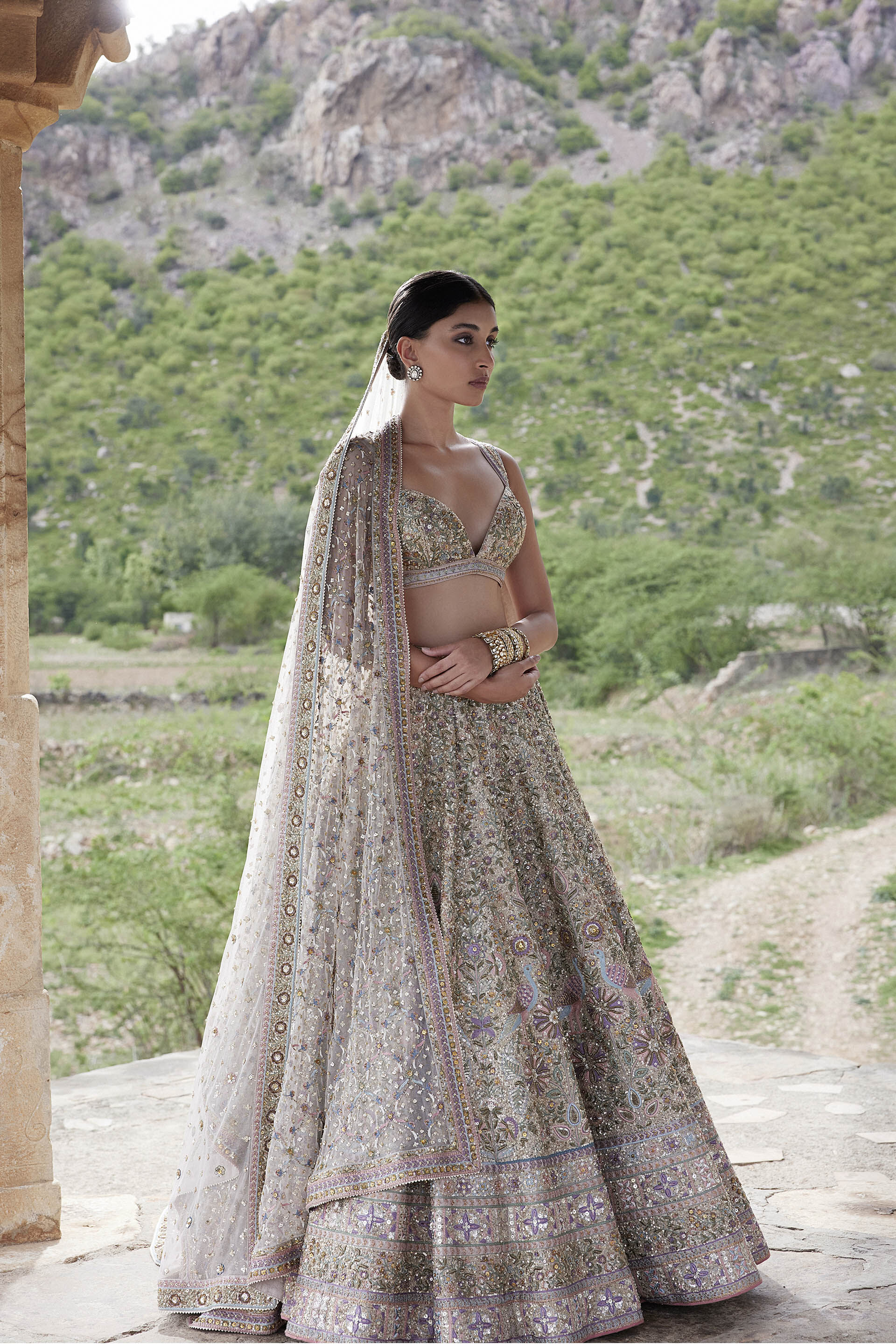Mridhini Zardozi & Resham Silk Lehenga - Beige, Beige, image 7
