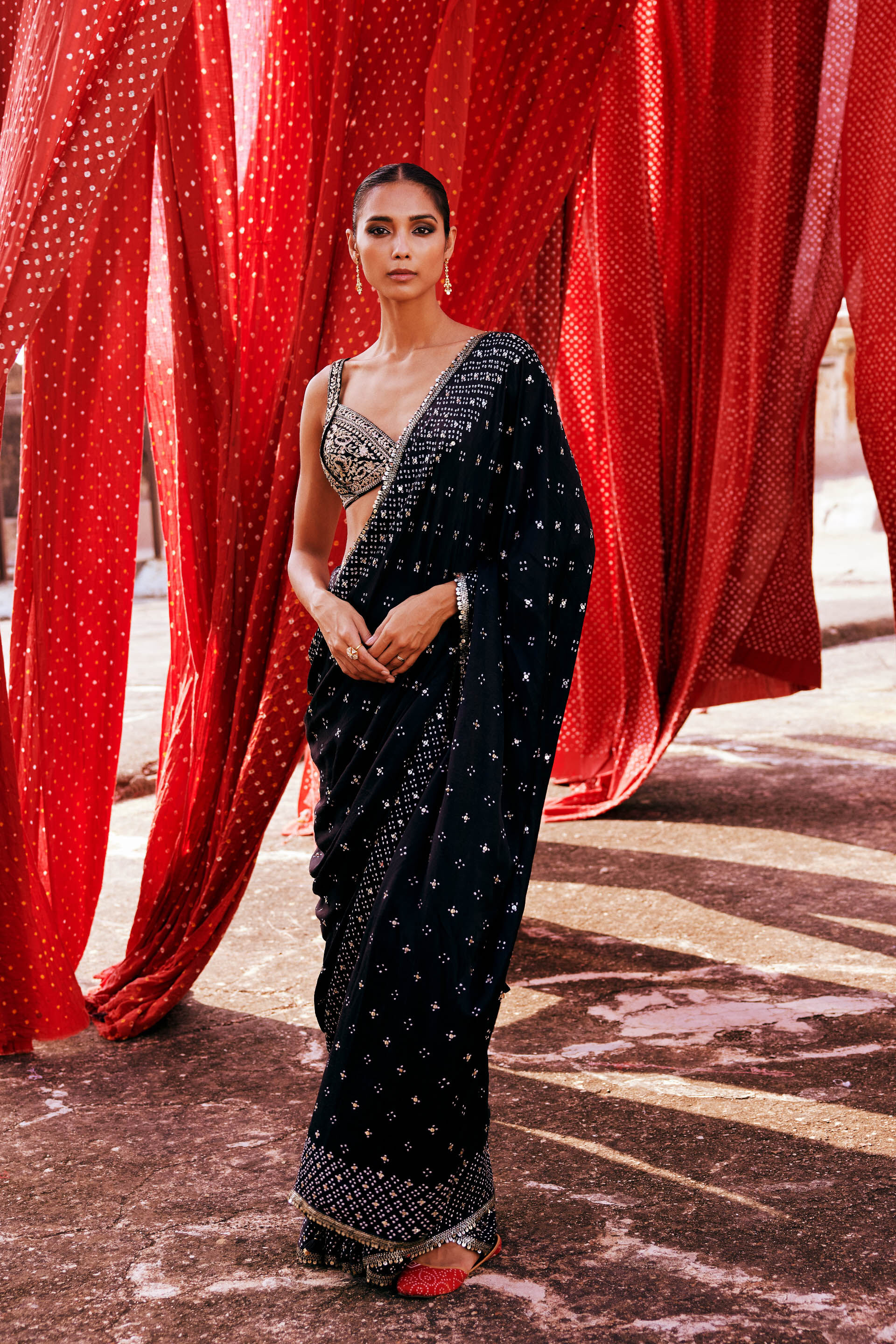 Bahi Handcrafted Bandhani Silk Saree - Black