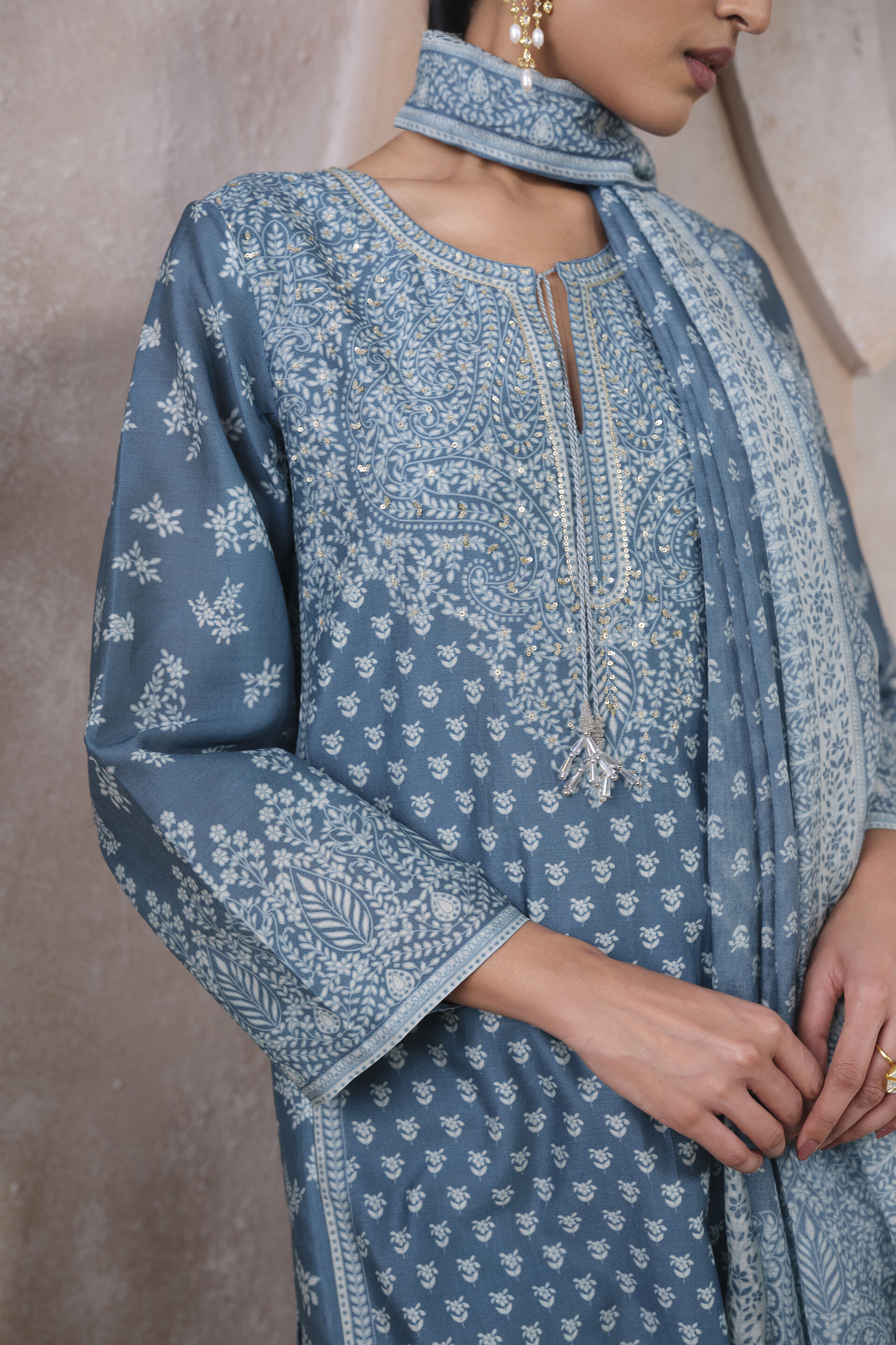 Miral Silk Suit Set - Blue, Blue, image 4