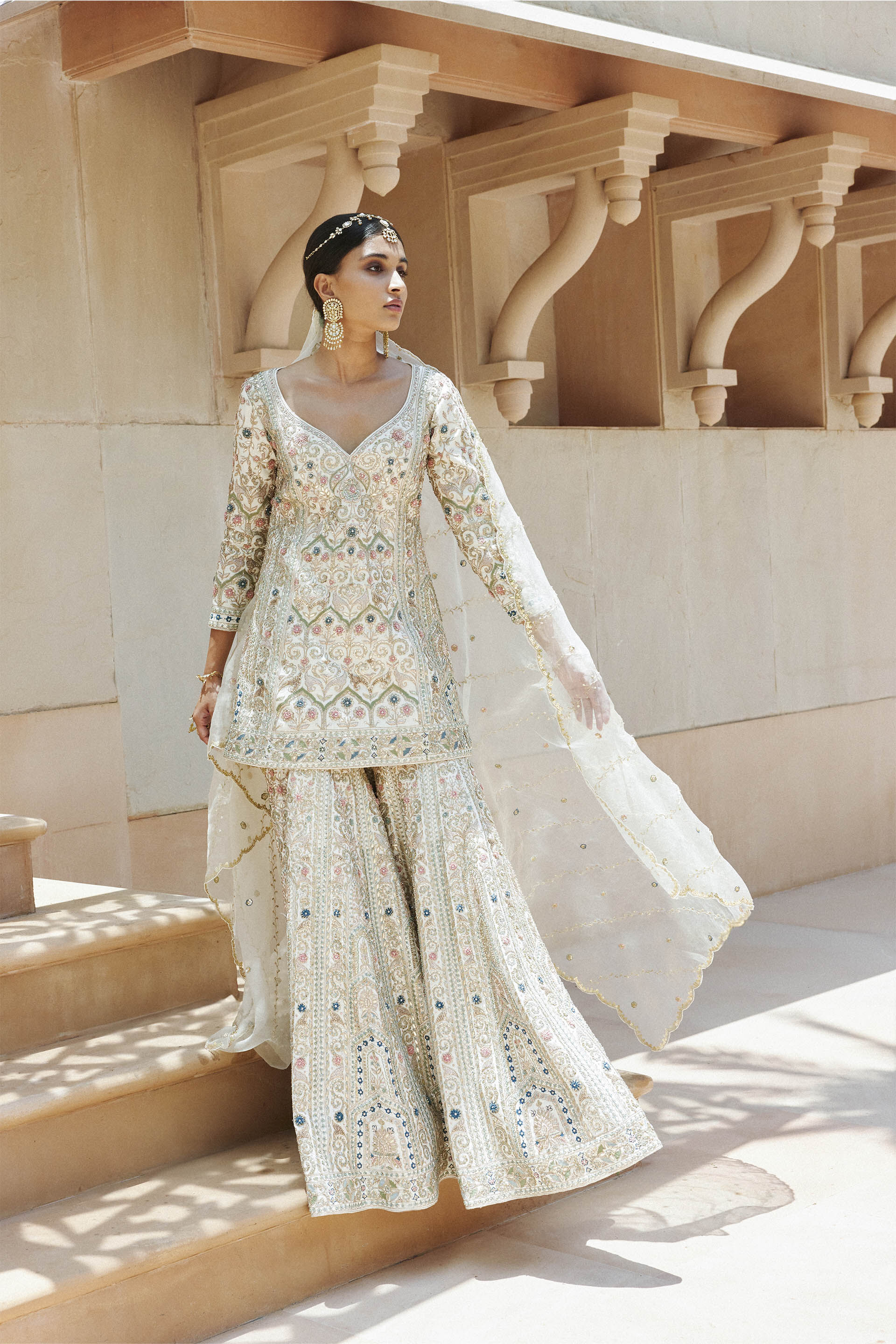 Chand Gota Patti & Resham Silk Gharara Set - Ivory