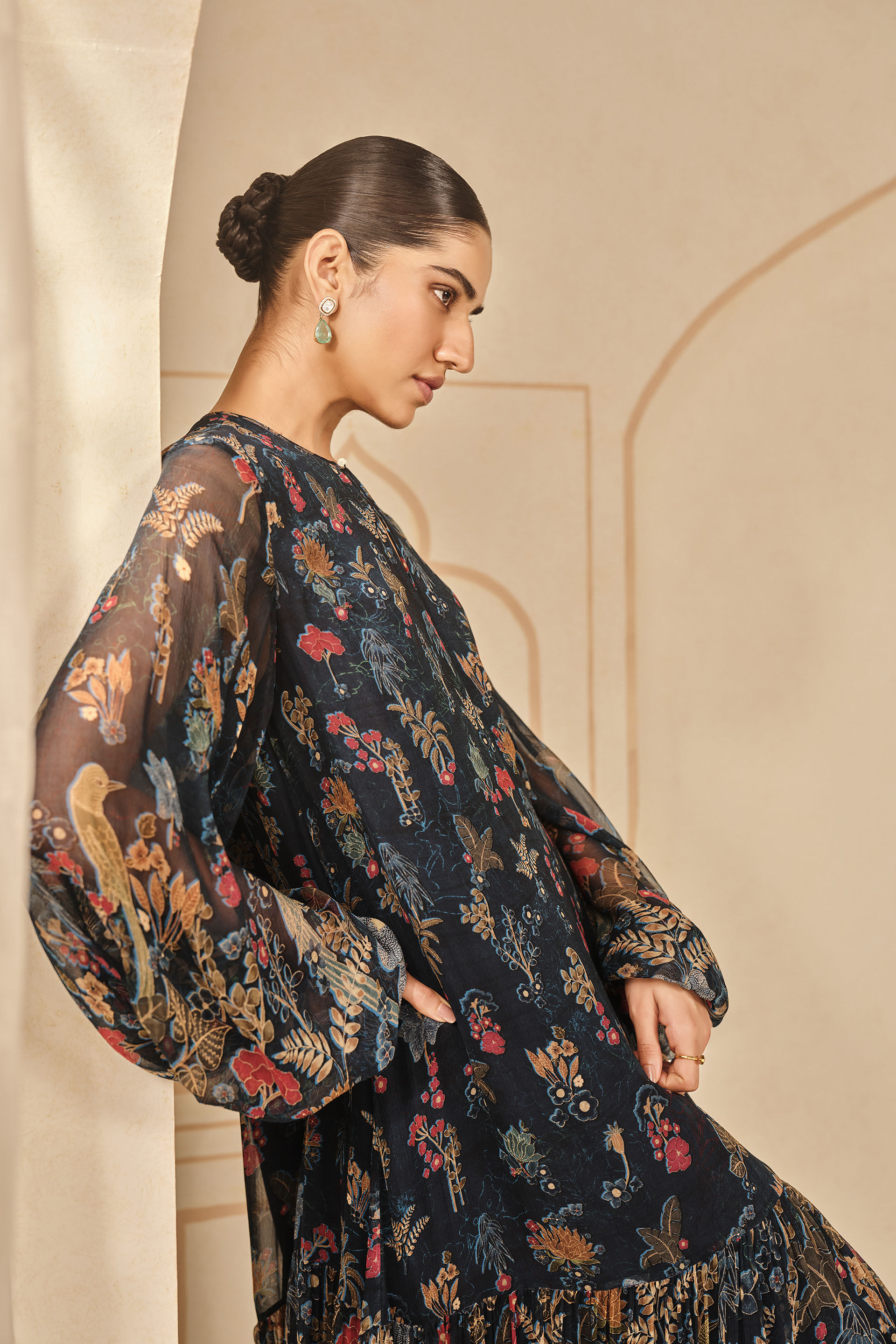 Miyako Printed Silk Kaftan - Blue, Blue, image 5