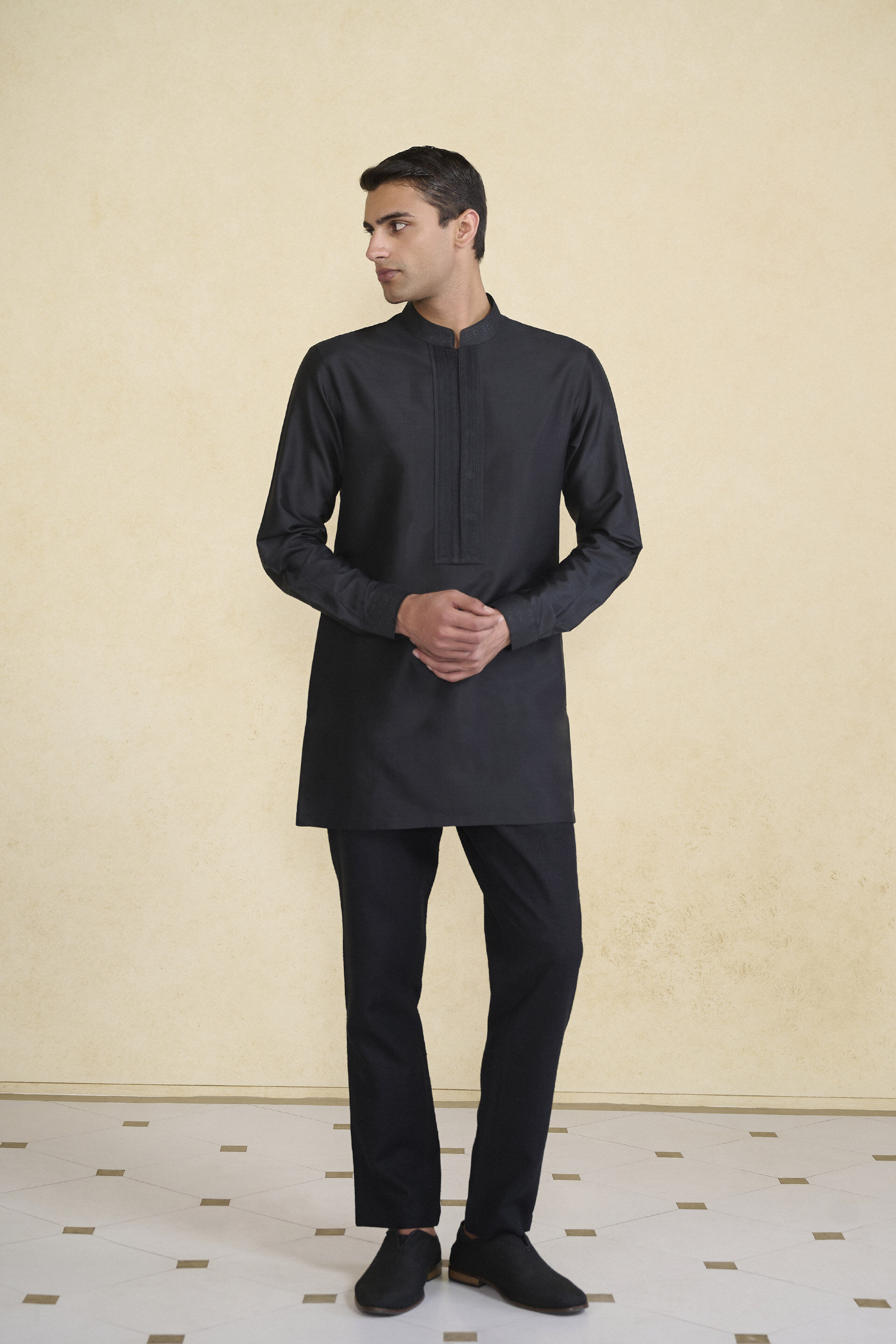 Nayaz Silk Kurta - Black, Black, image 1