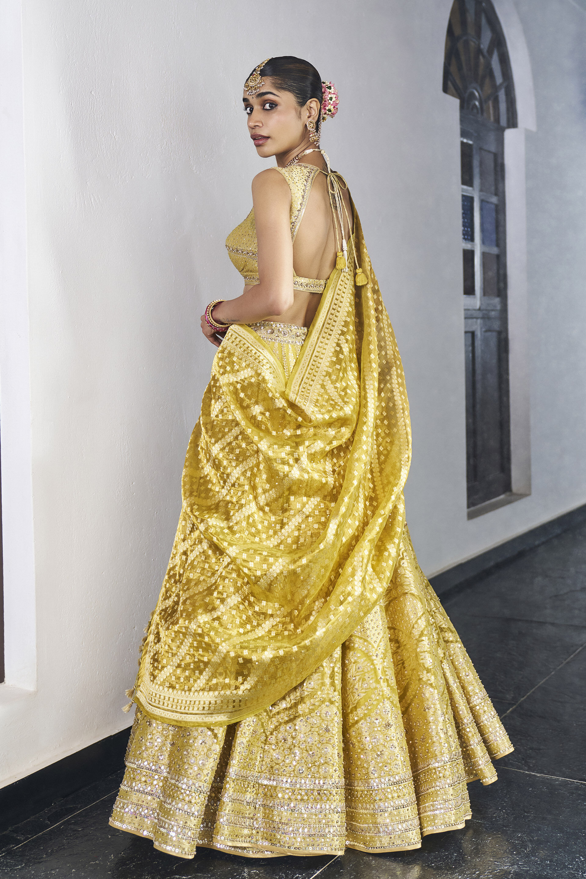 Ishq Benarasi Silk Lehenga Set - Yellow, Yellow, image 2