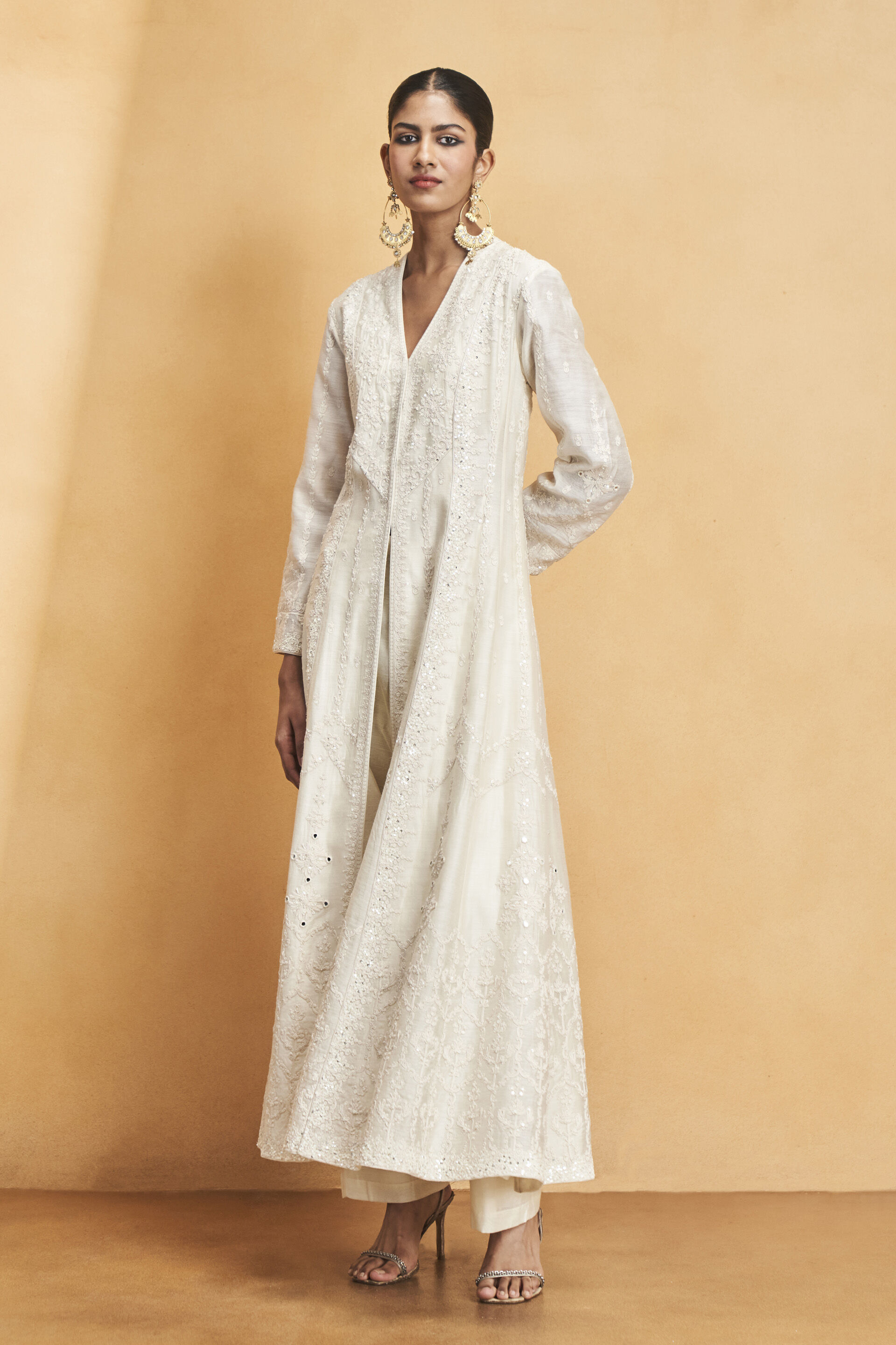 Nahid Embroidered Silk Kurta Set - White, White, image 2