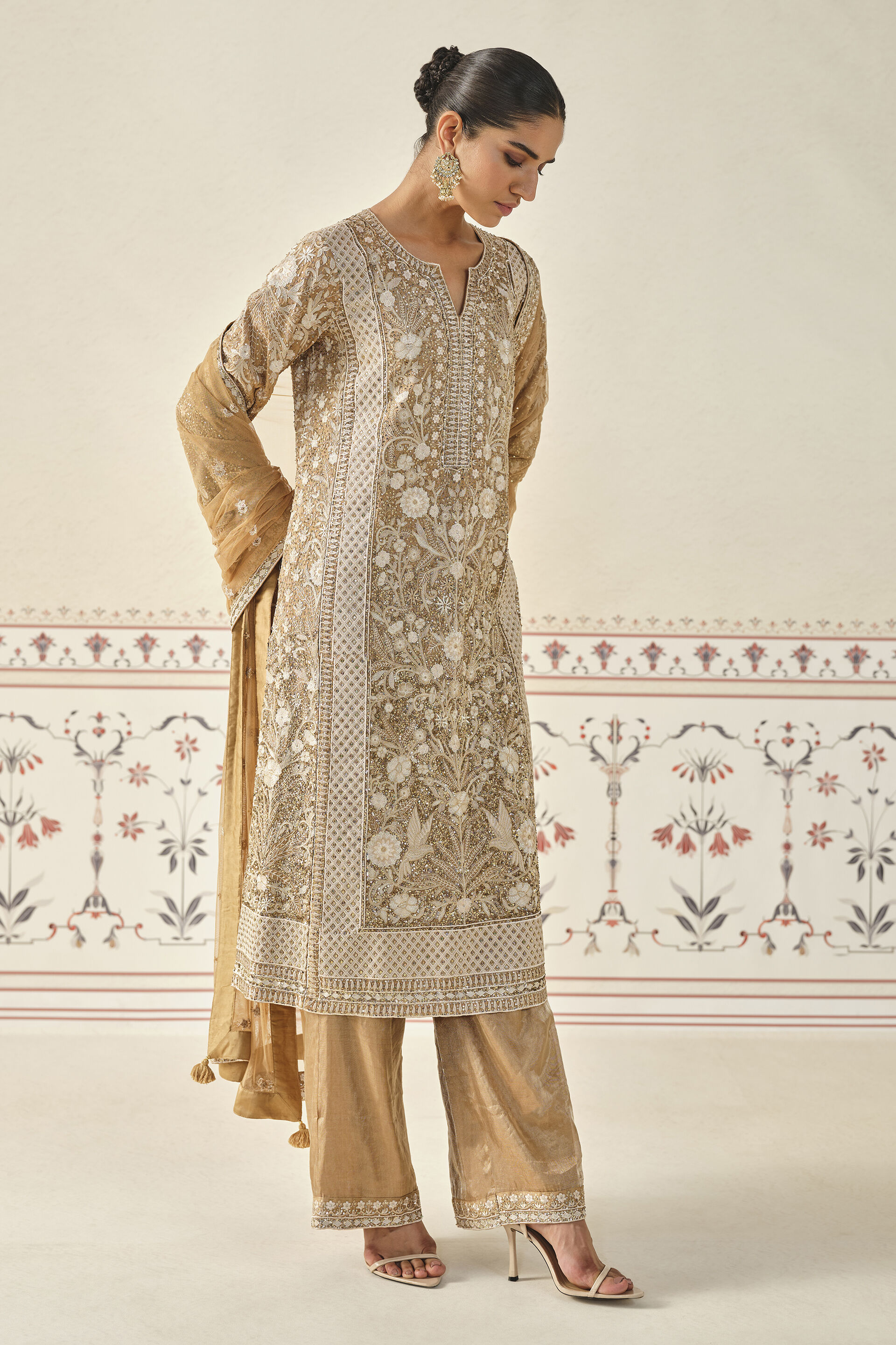 Kshamya Embroidered Suit Set - Bronze, Gold, image 3