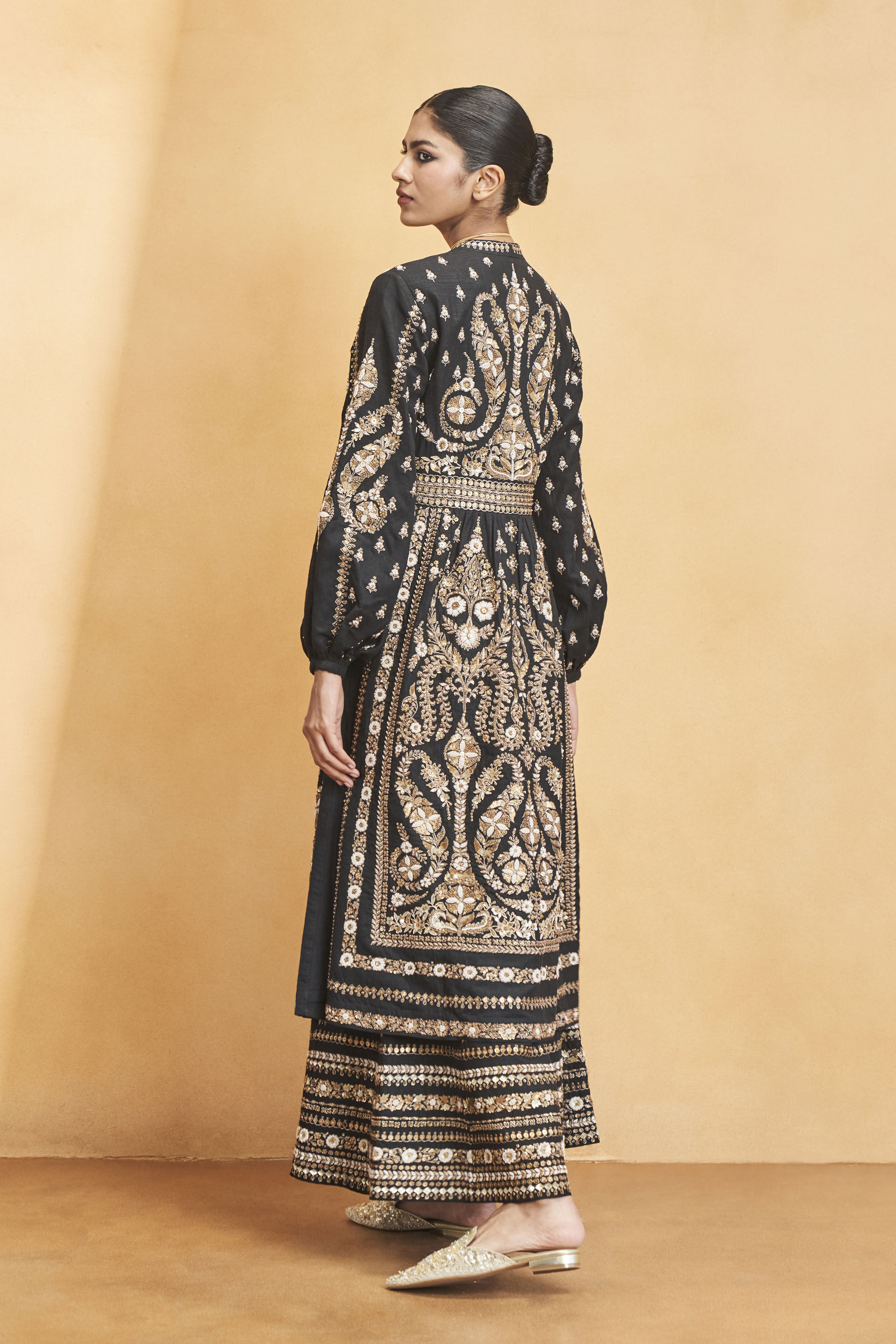 Into The Wilderness Embroidered Zardozi Silk Kurta Set - Black, Black, image 2