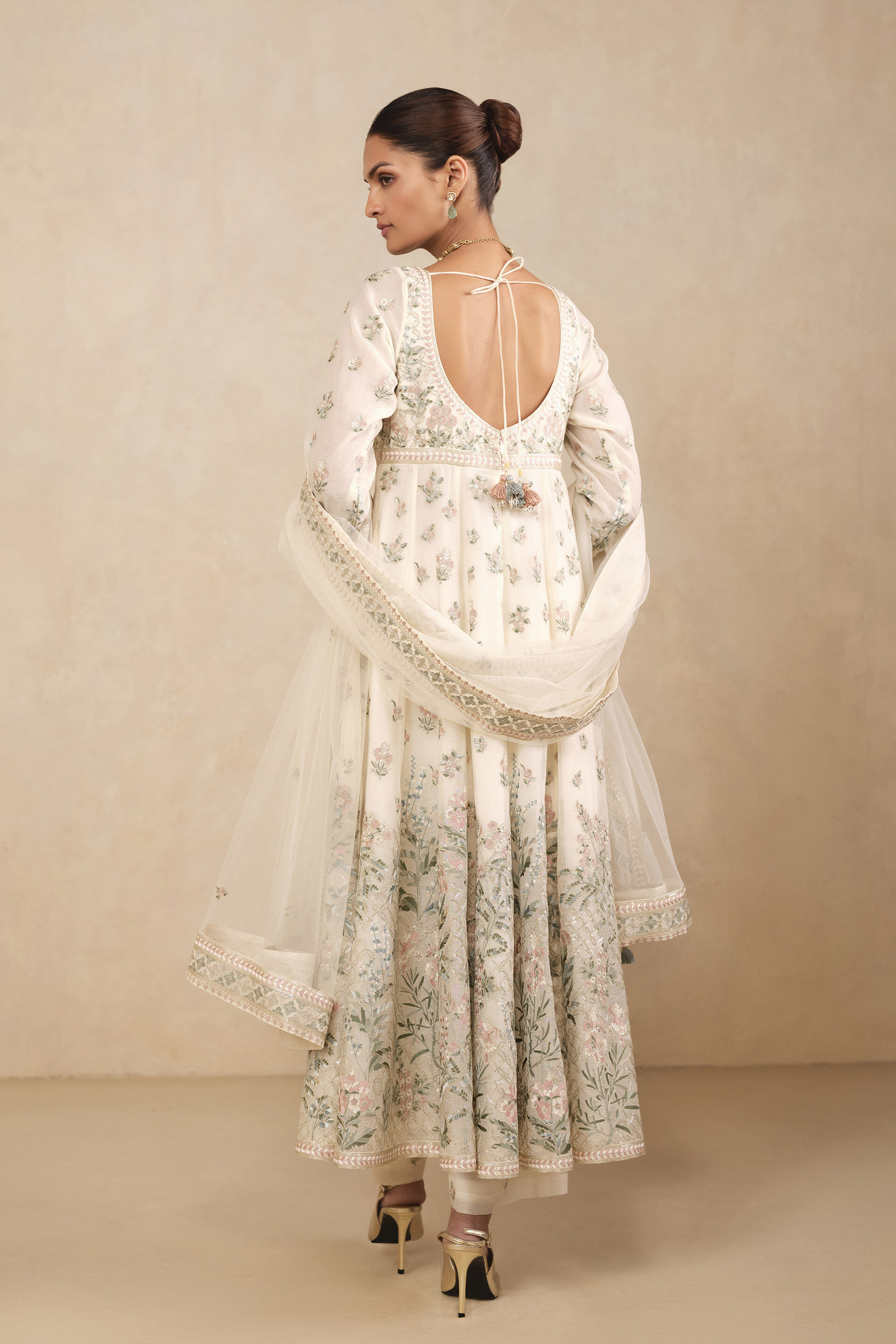 Zohra Embroidered Mul Anarkali Suit Set -  Ivory
