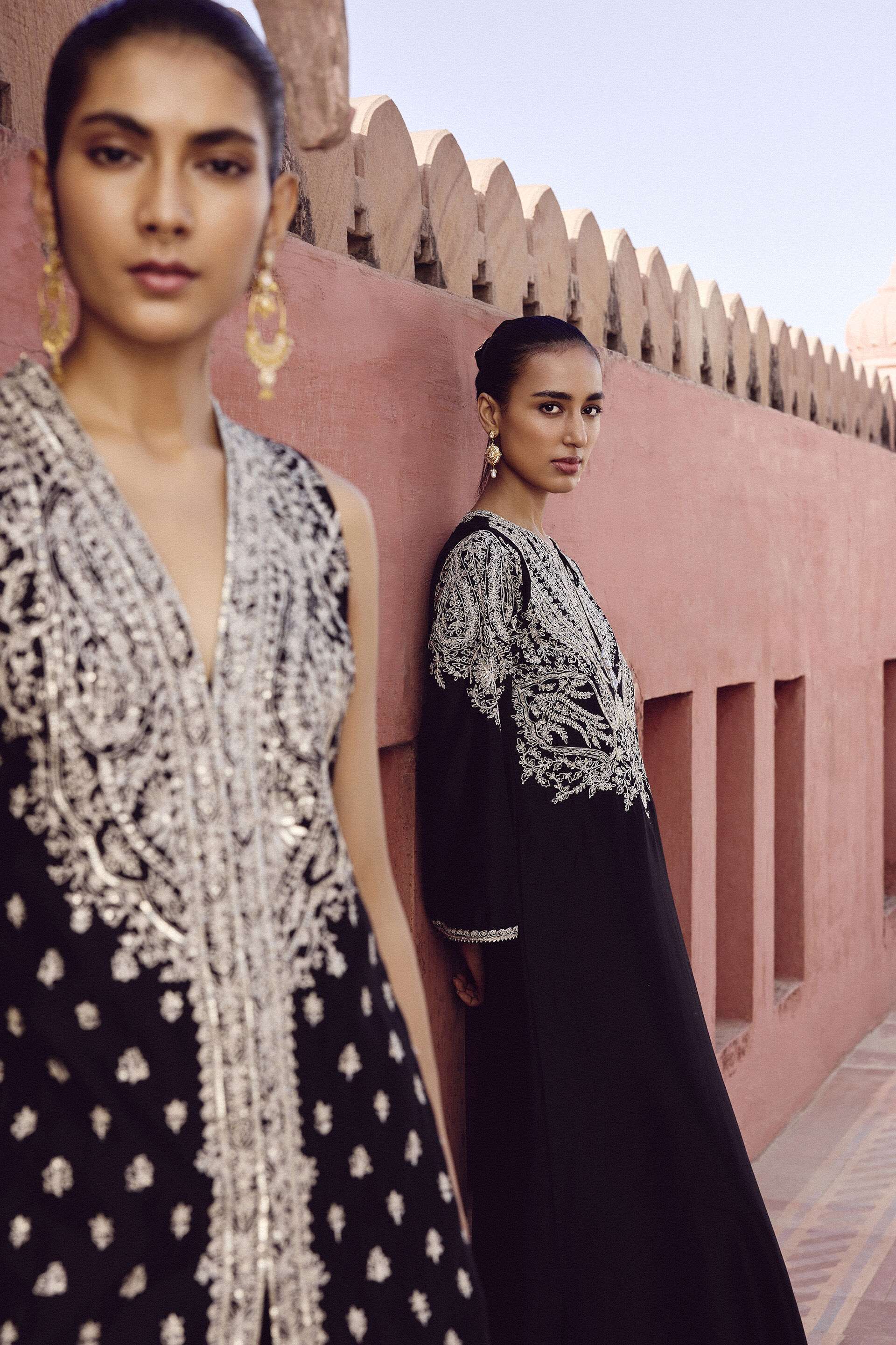 Sehrish Hand-embroidered Aari Silk Kaftan - Black, Black, image 5