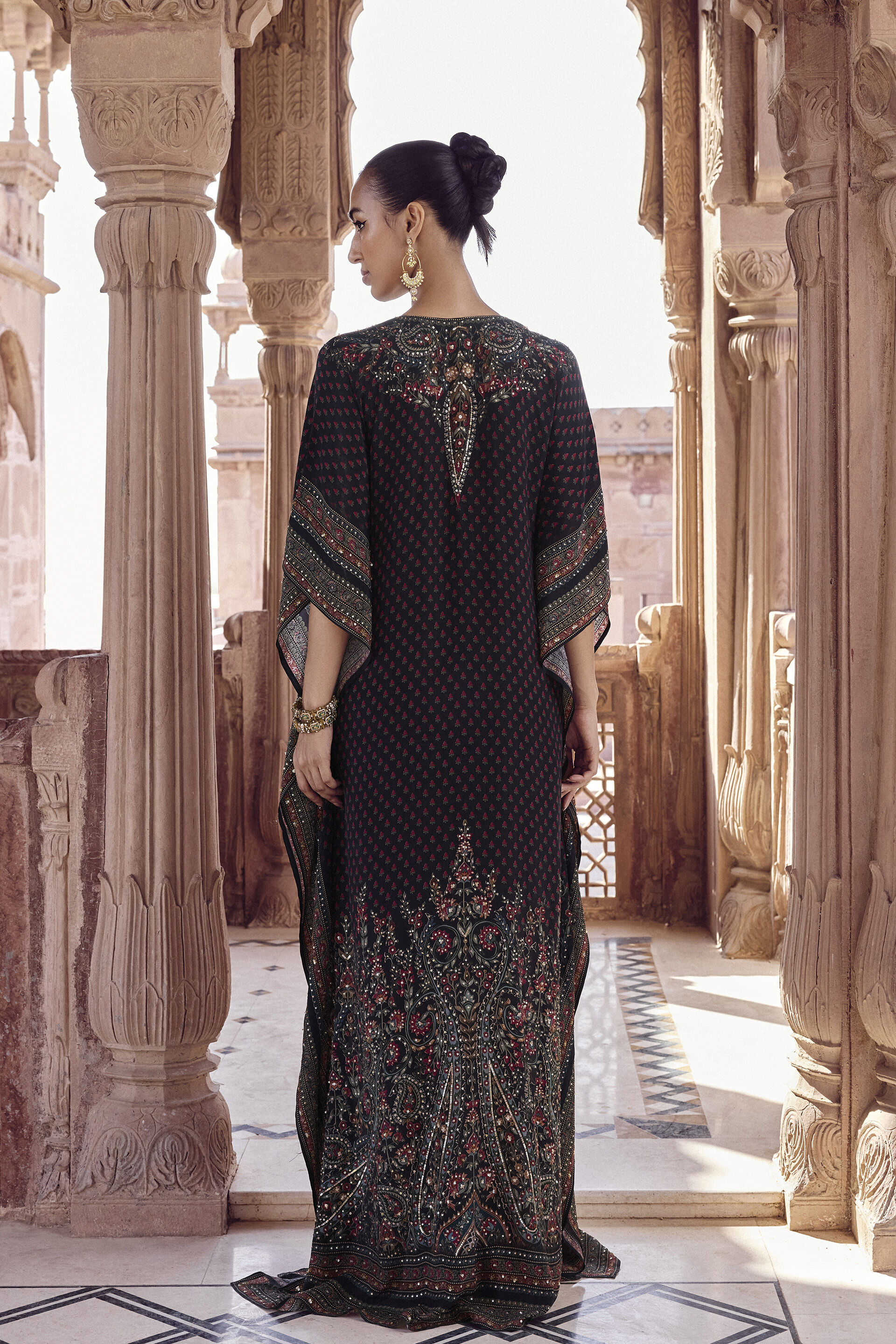 Nameera Embroidered Kaftan - Black