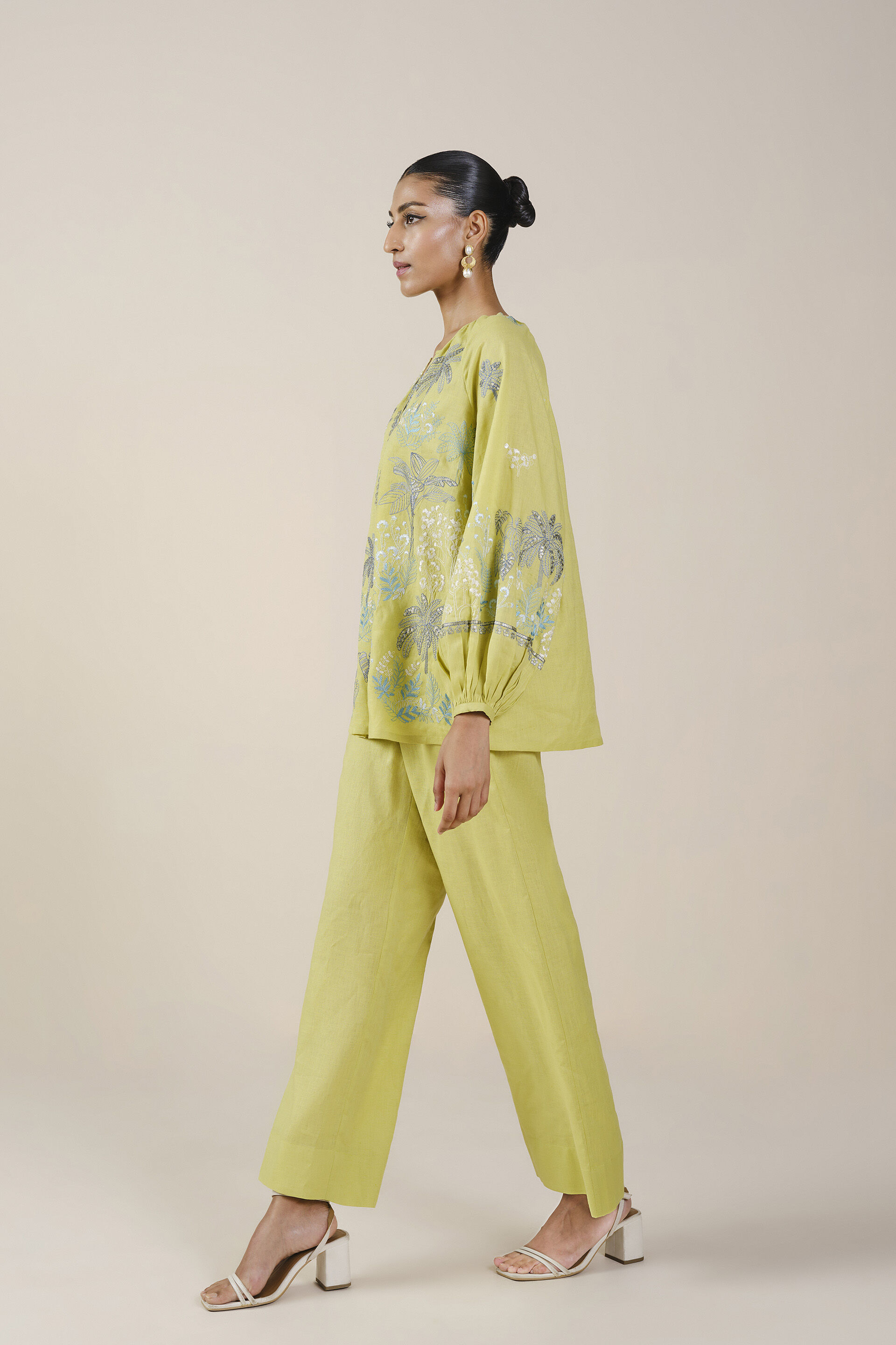 Pelagia Embroidered Linen Coord - Lime, Lime, image 2
