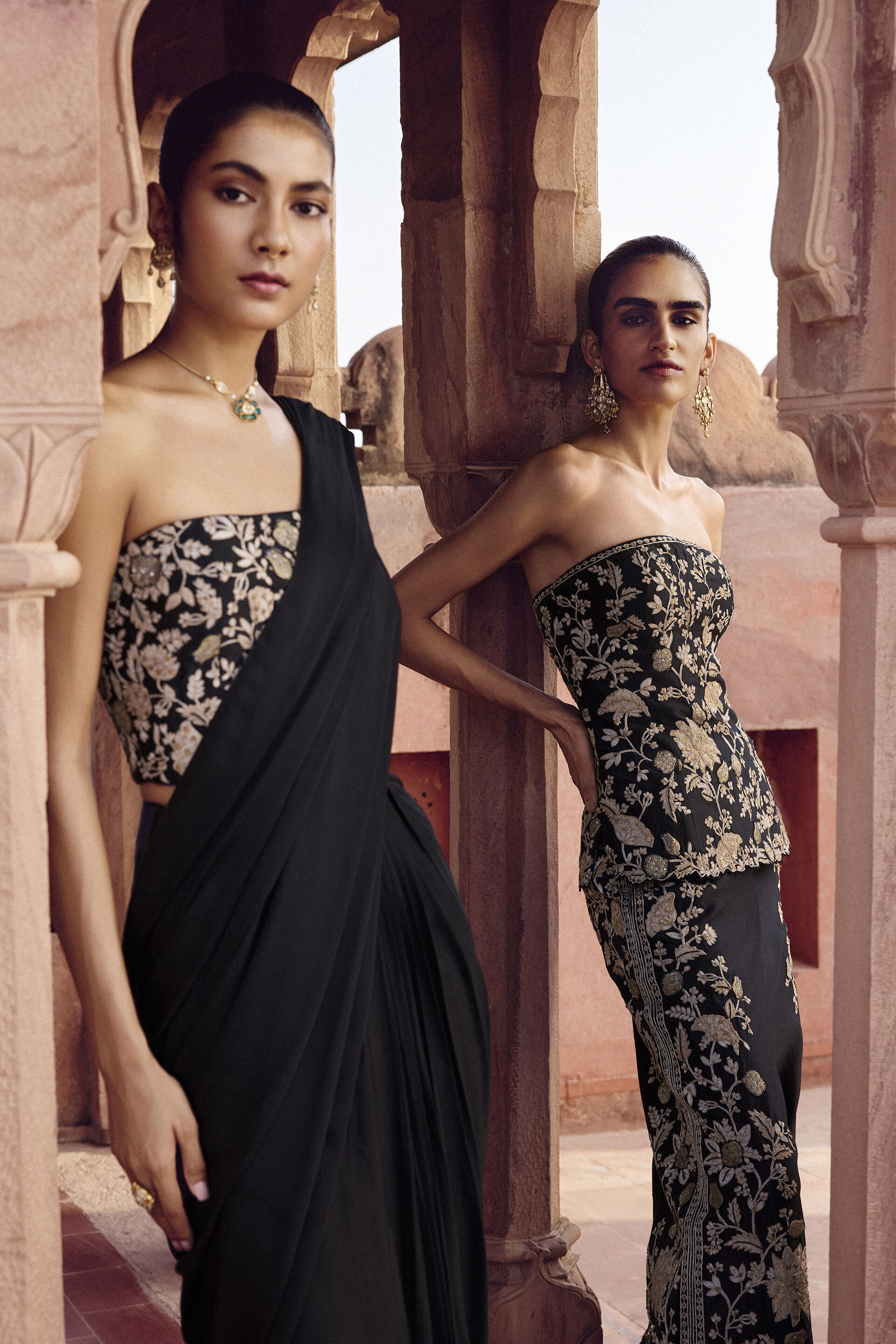 Samara Embroidered Silk Pant Set - Black, Black, image 6