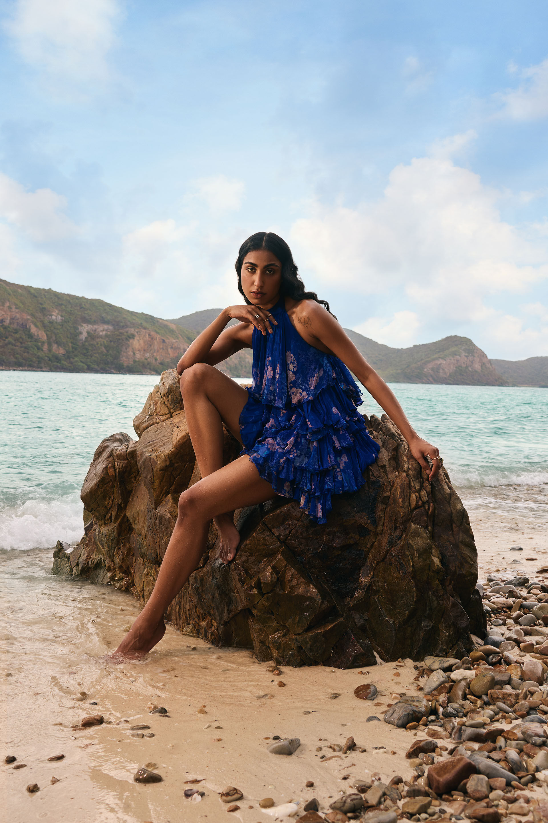 Onirique Chiffon Tiered Dress - Blue, Blue, image 7