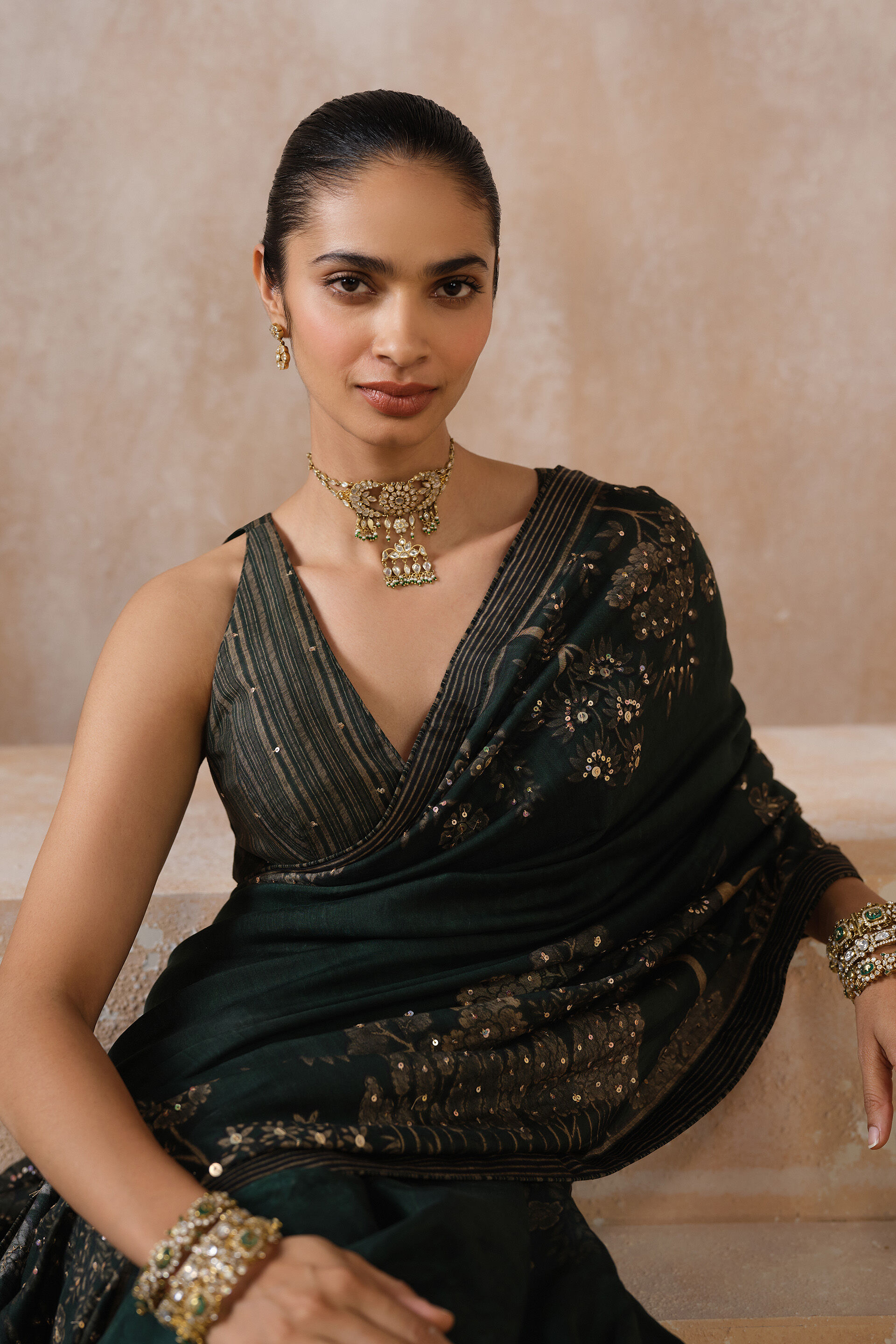 Anaiza Sequin Chiffon Saree - Green, Green, image 4