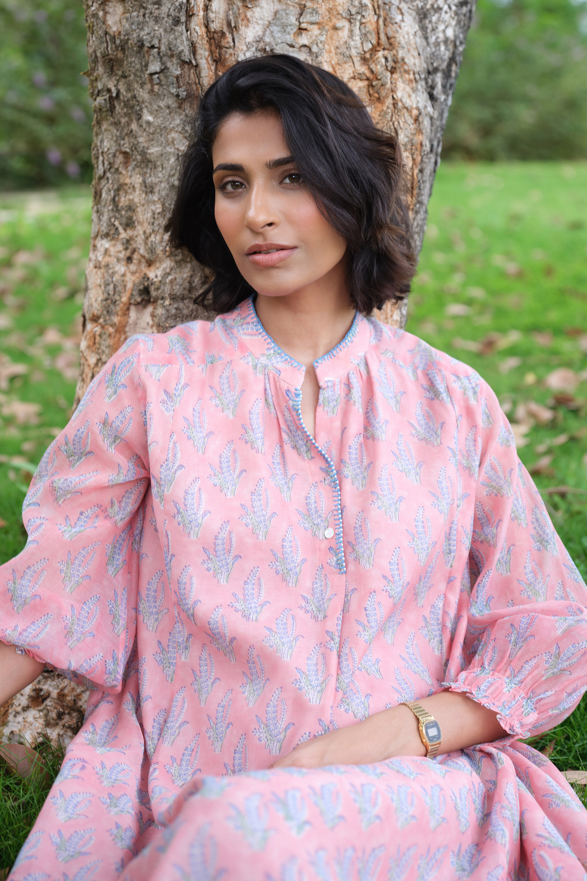 Heather Hand-block Printed Mul Dress - Pink, Pink, image 3