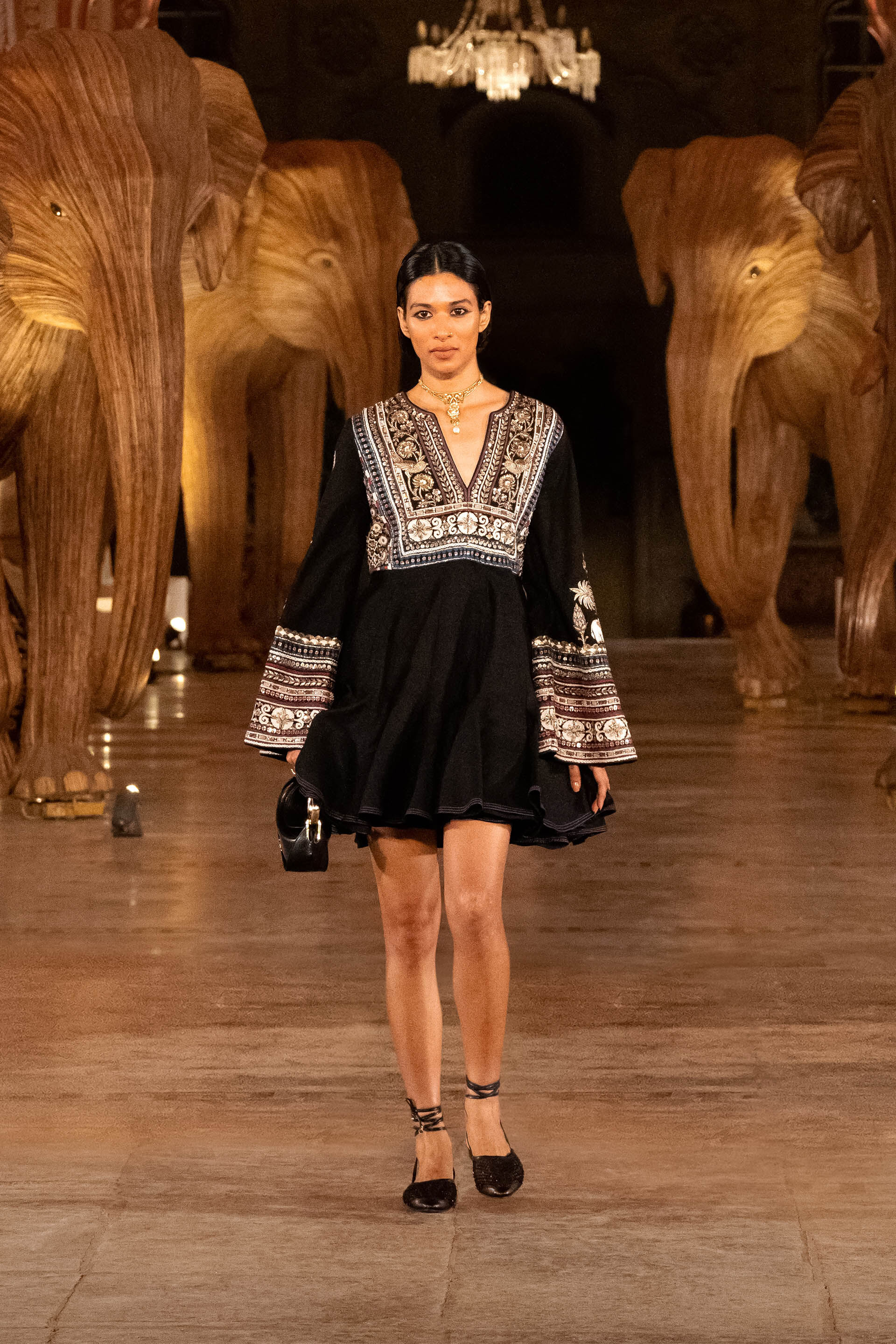 From The Wilderness Embroidered Zardozi Silk Dress - Black, Black, image 7