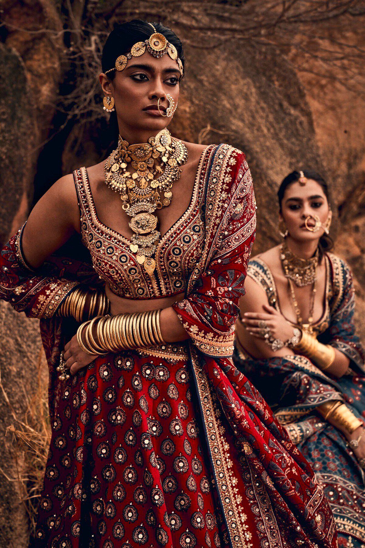 8 - Laukya Ajarakh Lehenga Set- Red, image 8